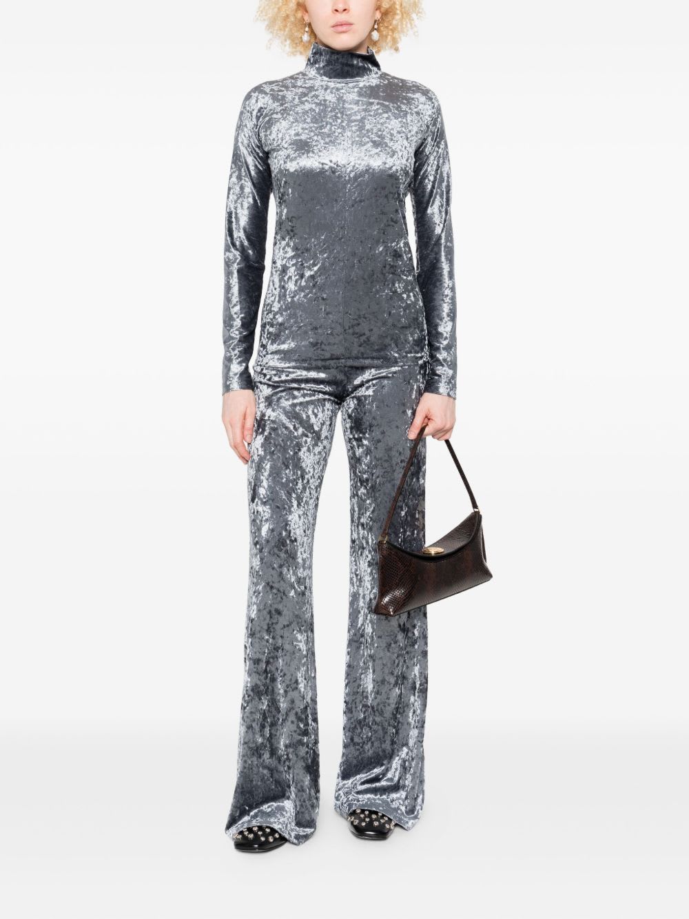 Forte Forte Stretch Velvet Wide Leg Trousers In Gray