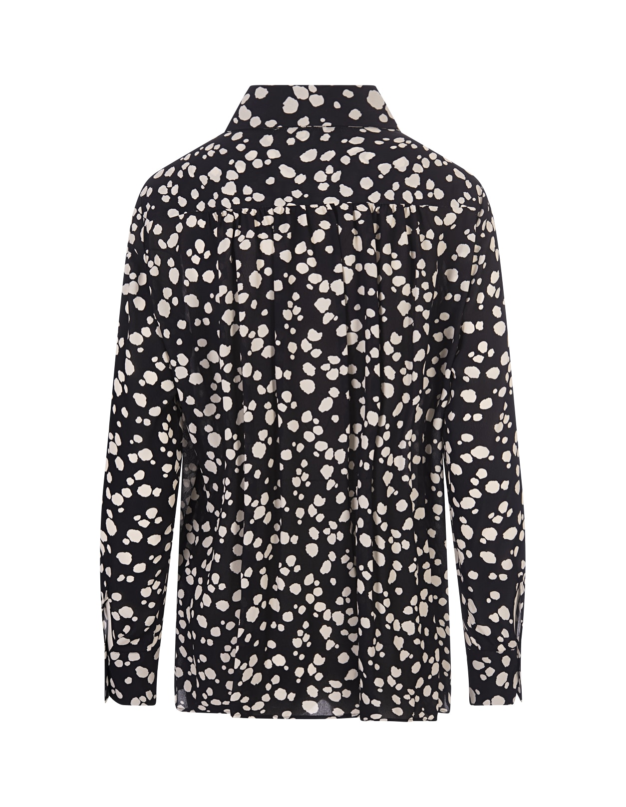 Shop Msgm Black Satin Shirt With  Polka Dot Print