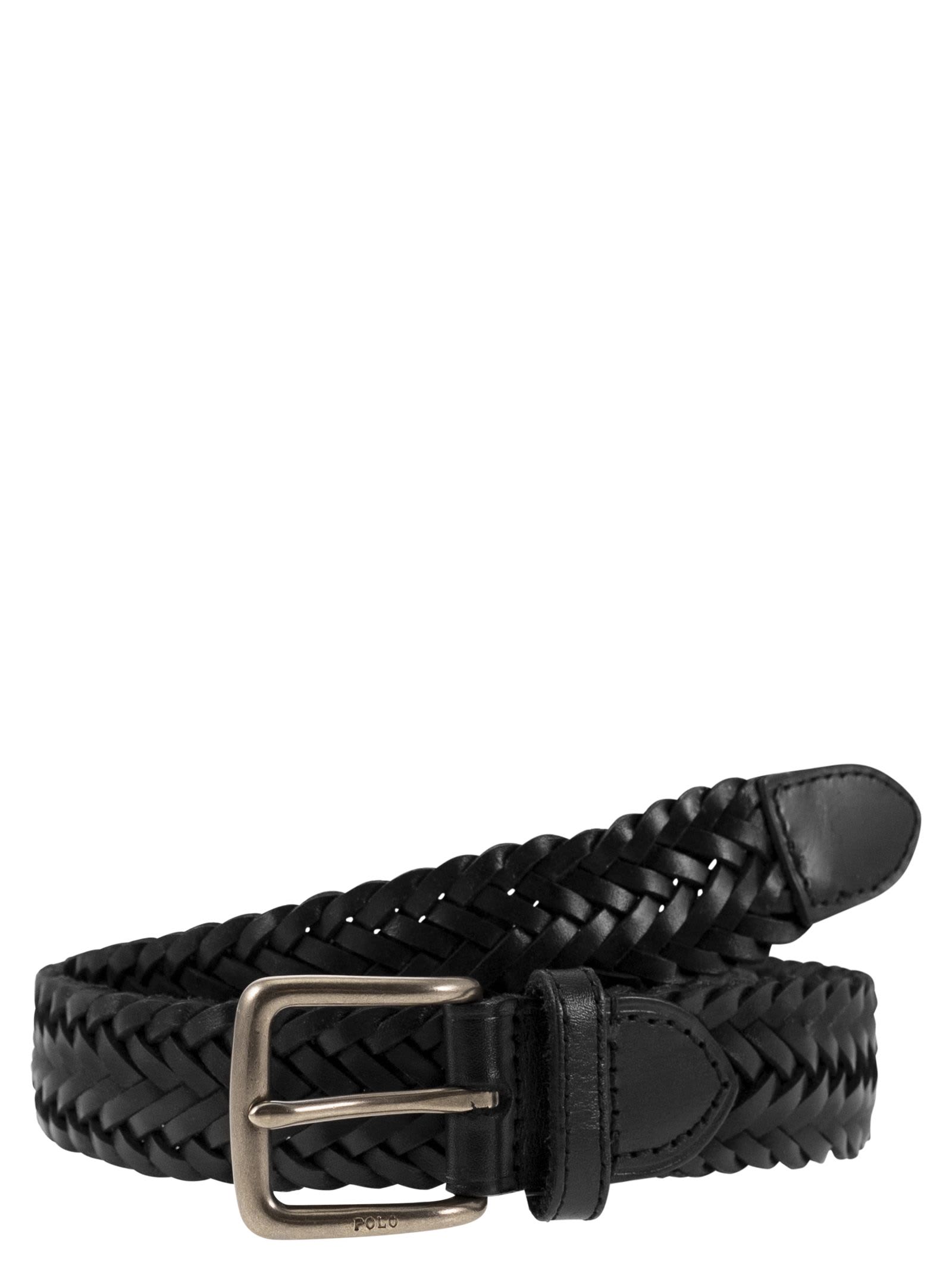 Shop Polo Ralph Lauren Braided Calfskin Belt In Black
