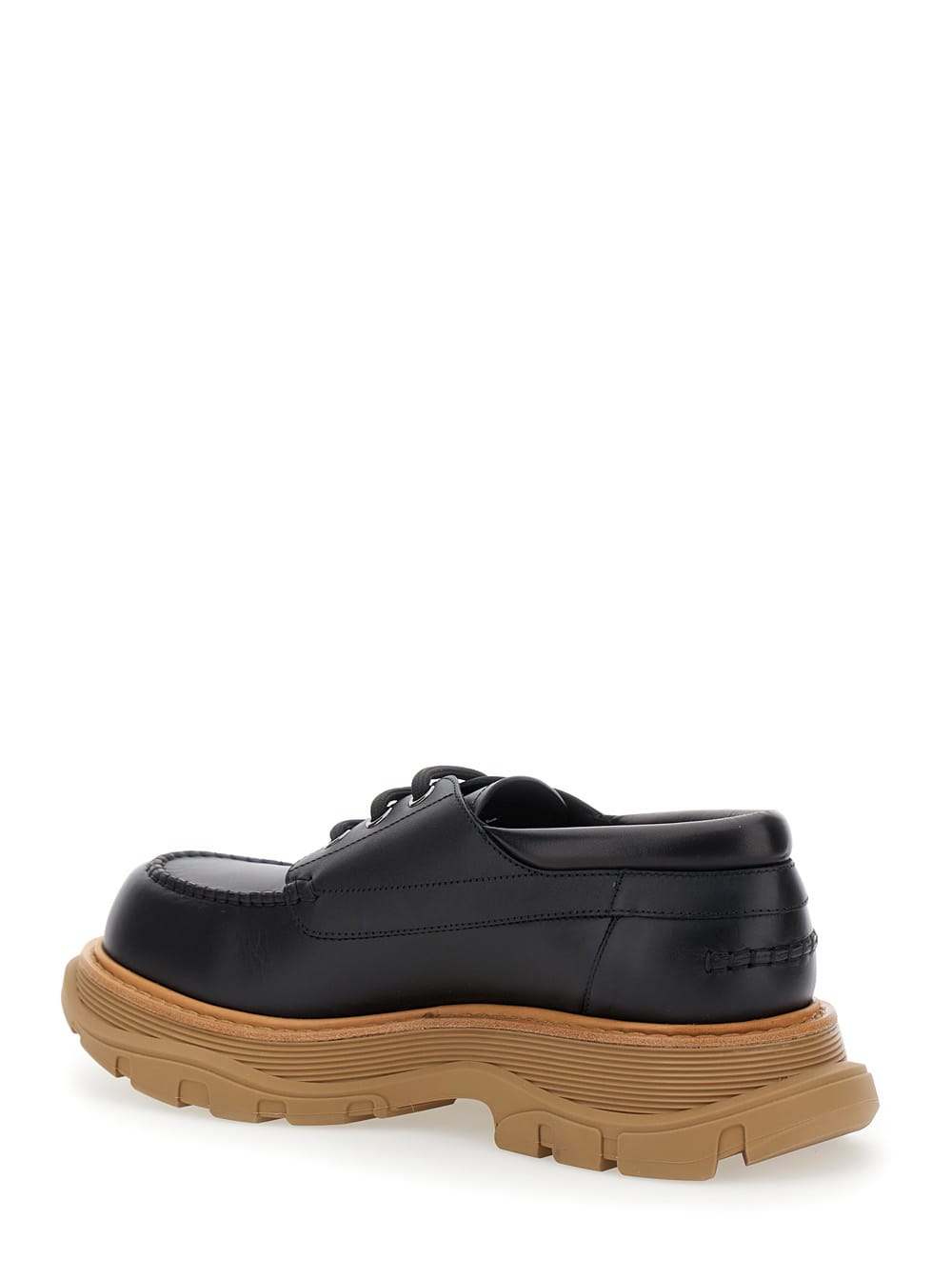 Alexander Mcqueen Leather Lace-up Shoes With Chunky Sole In Black Beige