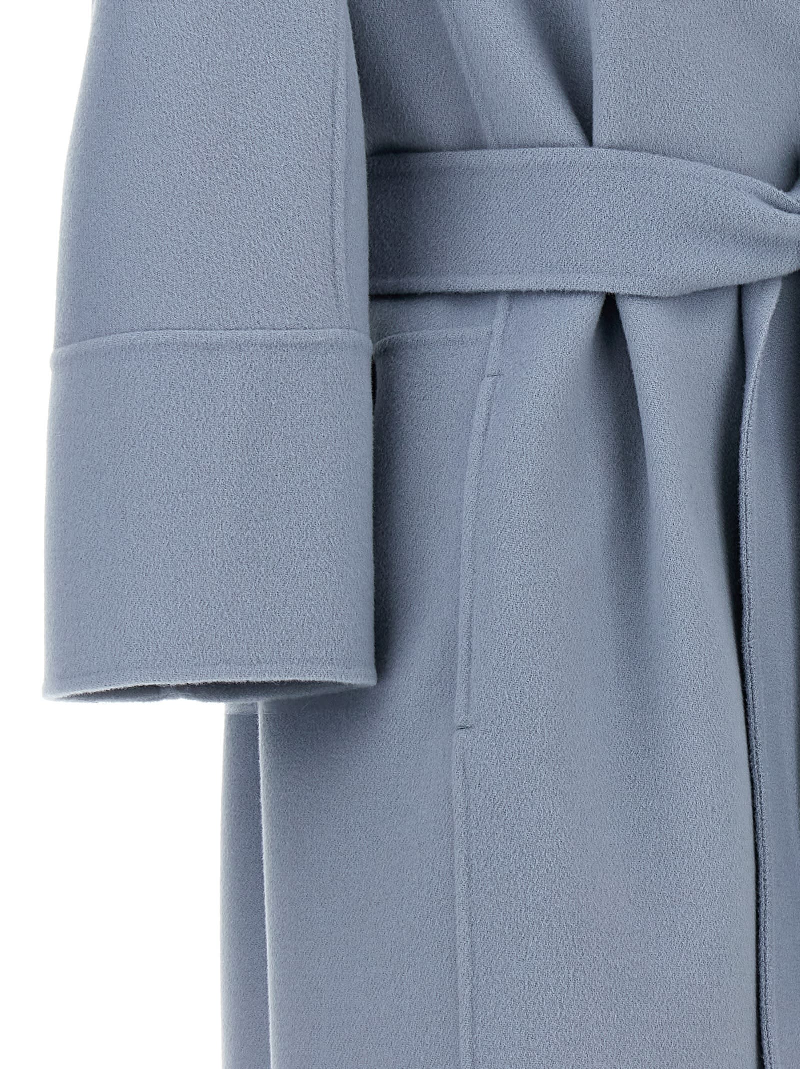 S Max Mara Coat Belted At Waist With Notched Lapels In Light Blue