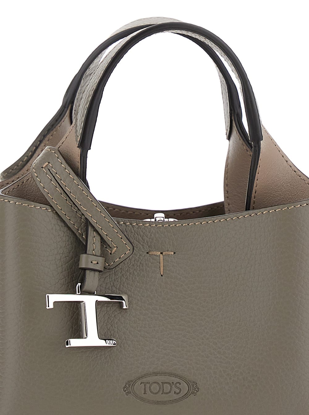 Tod's Dark Grey Leather Top Handle Bag In Gray