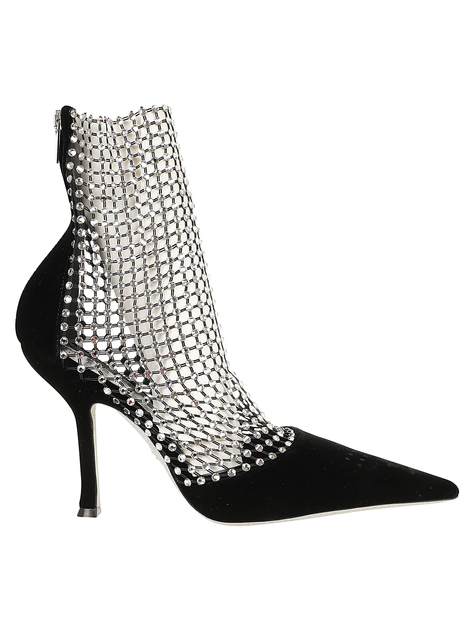 Shop René Caovilla Slingback Mid-high Heel In Black Velvet Crystal Strass