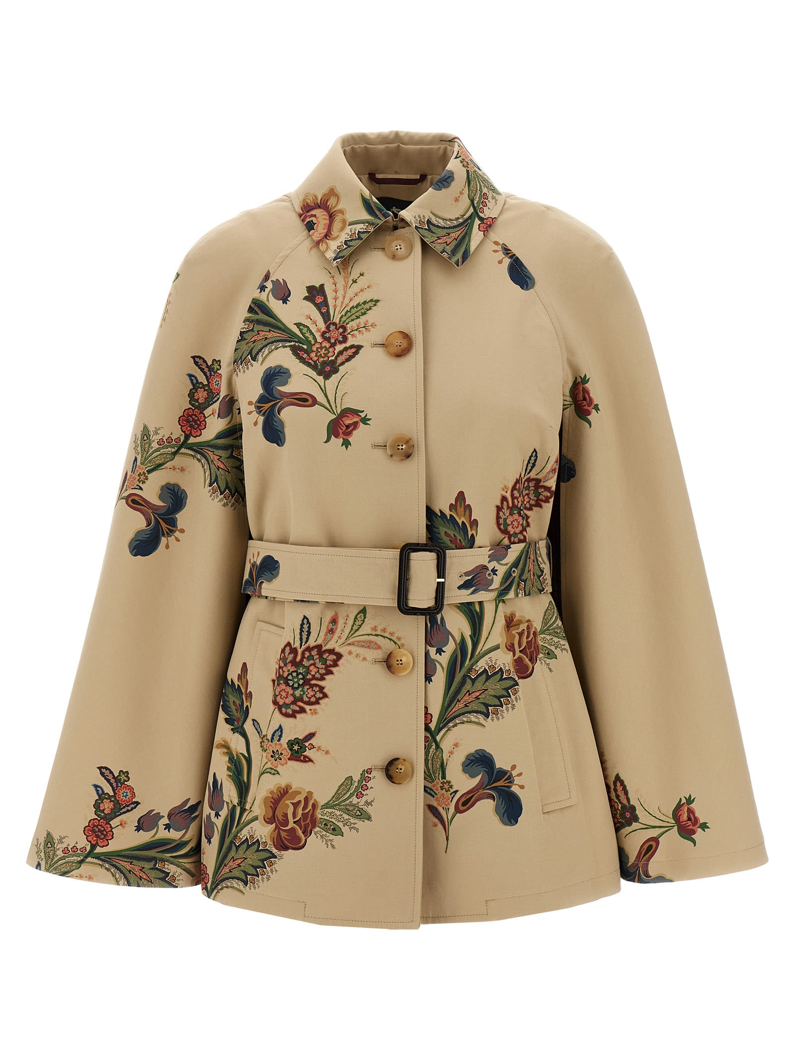 Etro Floral Print Cape Trench Coat Coats And Trench Coats Multicolor In Multi
