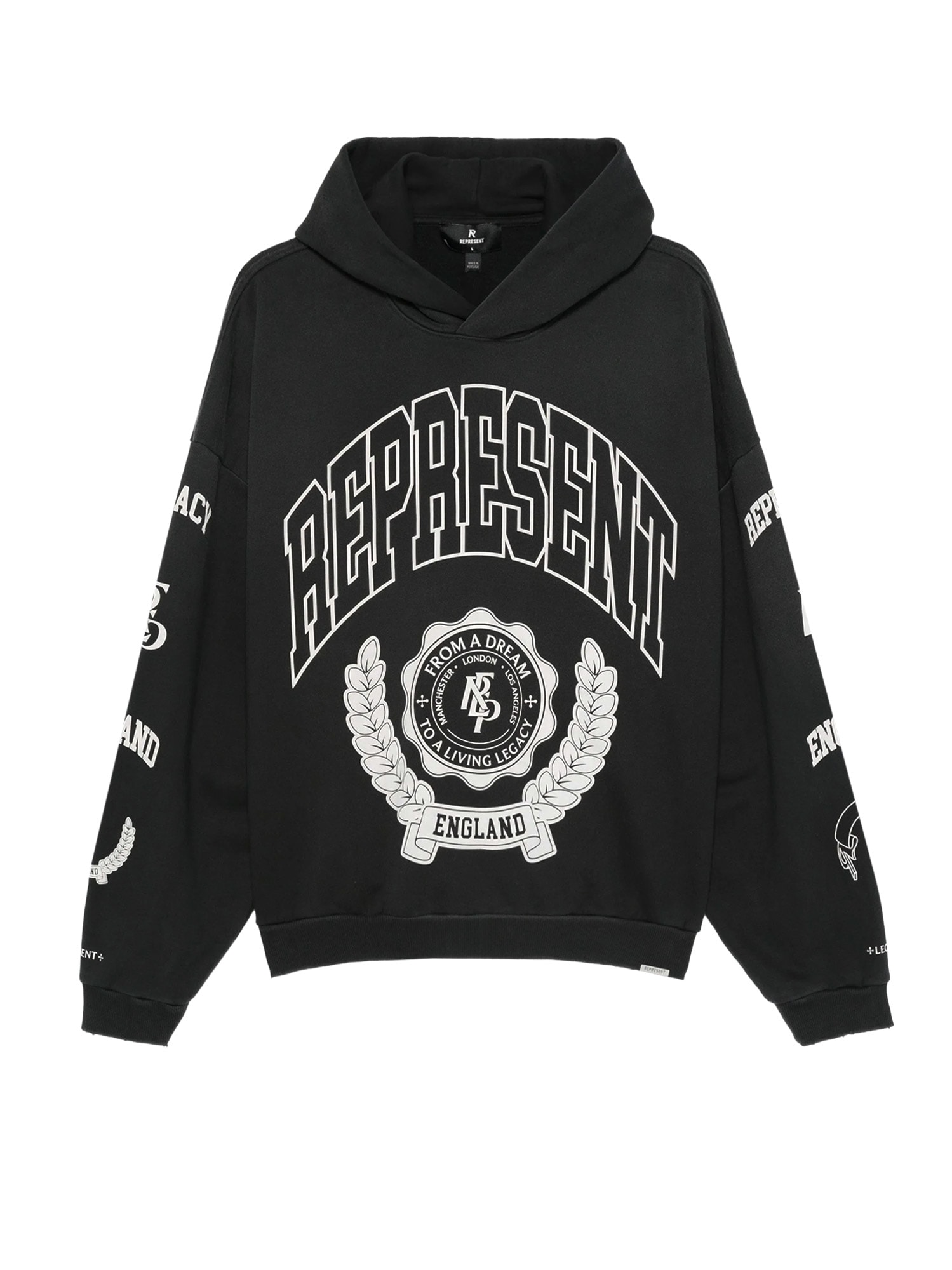 Represent Cotton Hooded Sweatshirt With Distressed Effect In Black