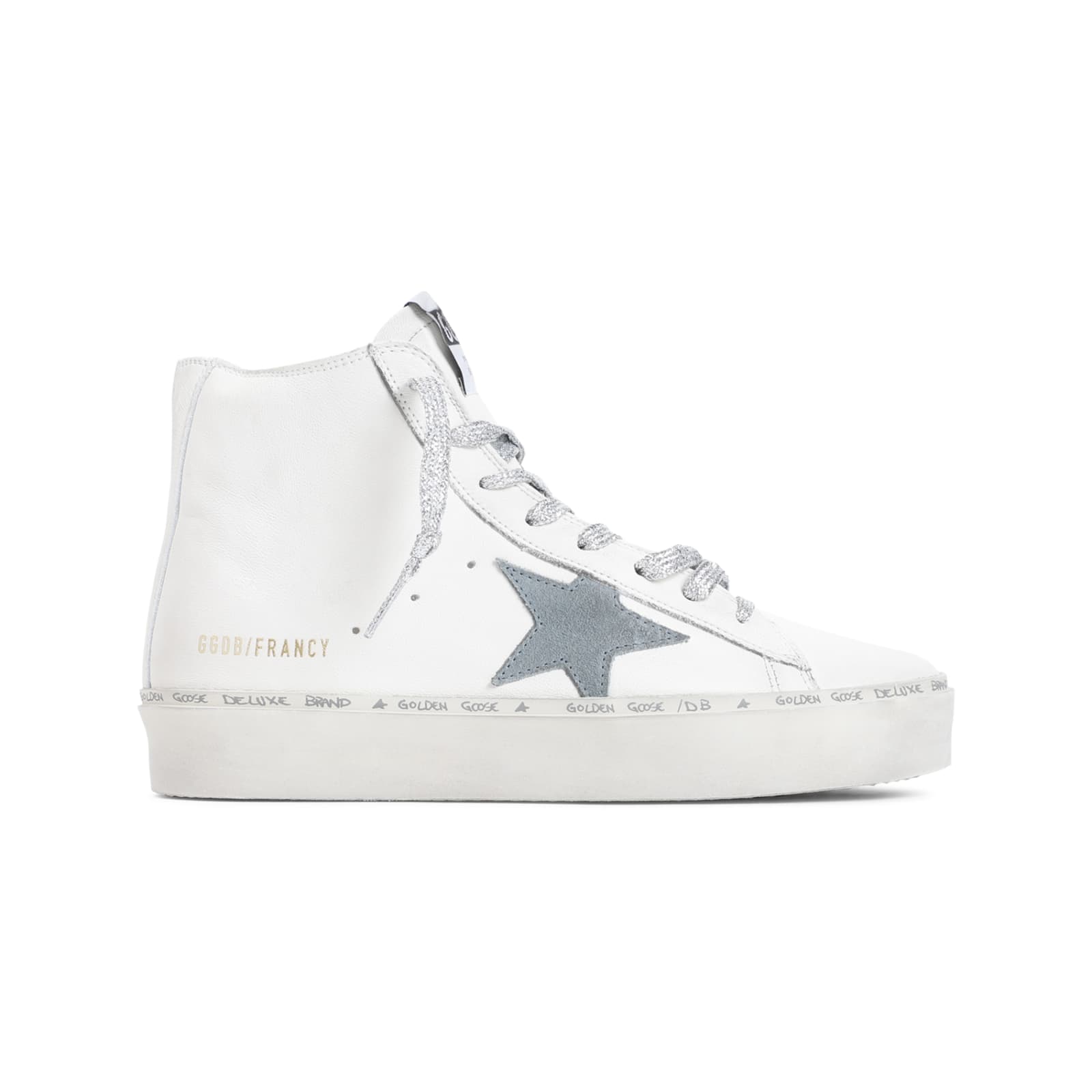 Shop Golden Goose Hi Francy Sneakers In White Silver Blue