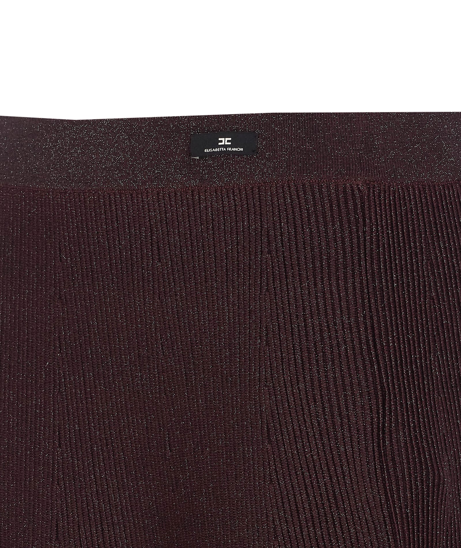 Elisabetta Franchi Ribbed Texture Midi Skirt With Sheer Panels In Brown