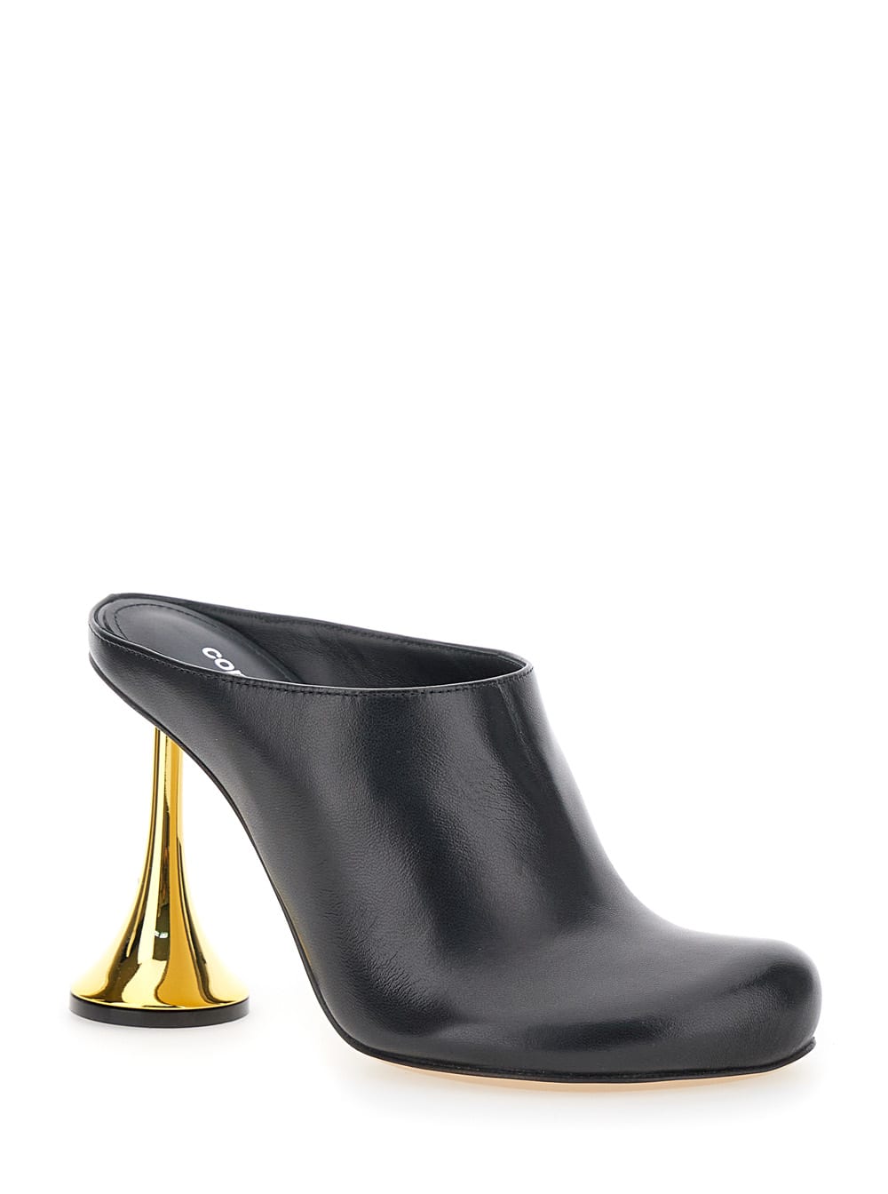 Coperni Black Leather Mules With Sculptural Gold-heel Design In Black