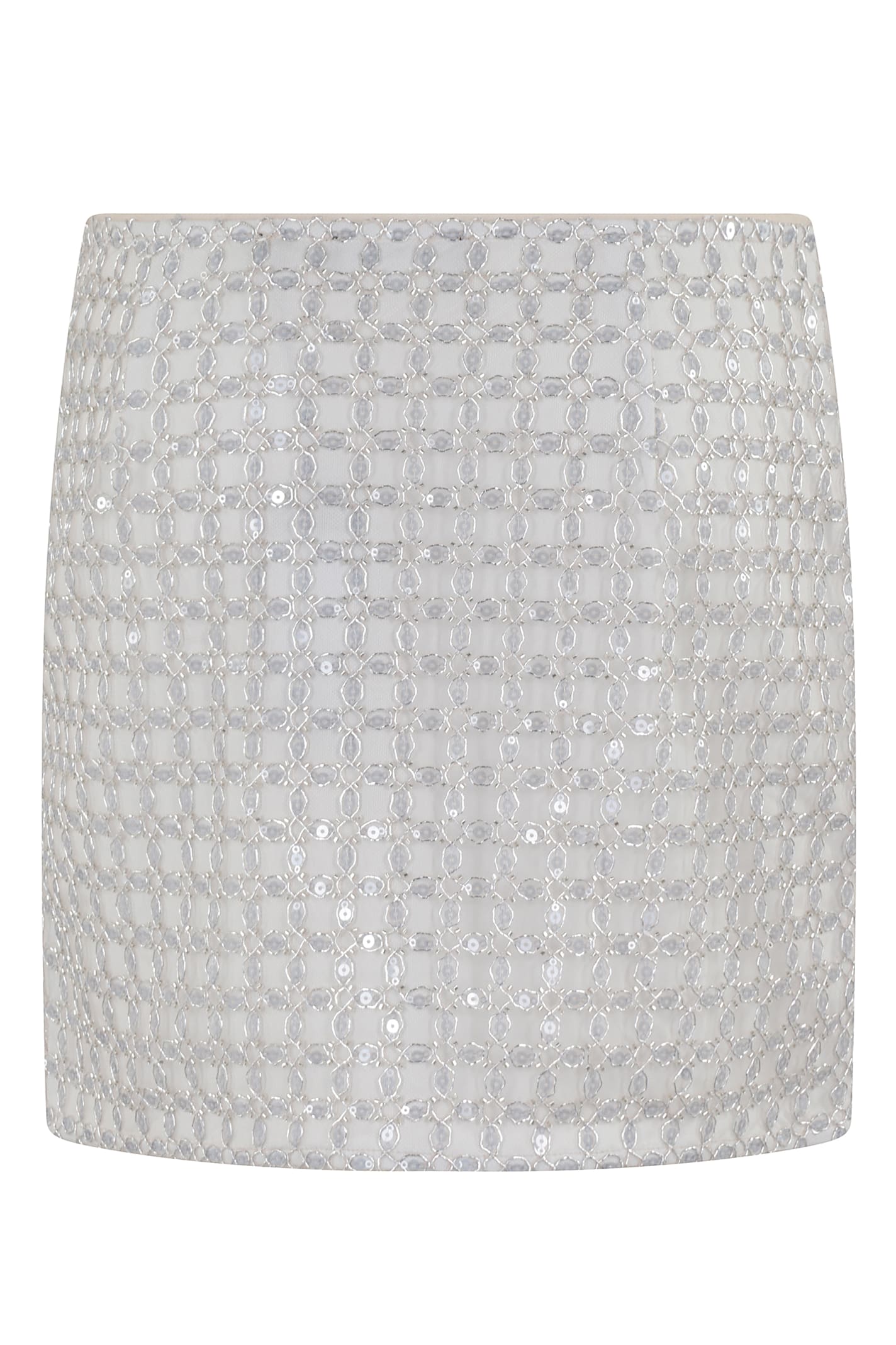 Rotate Birger Christensen White Beaded Midi Skirt In Tech Fabric Woman In Gray
