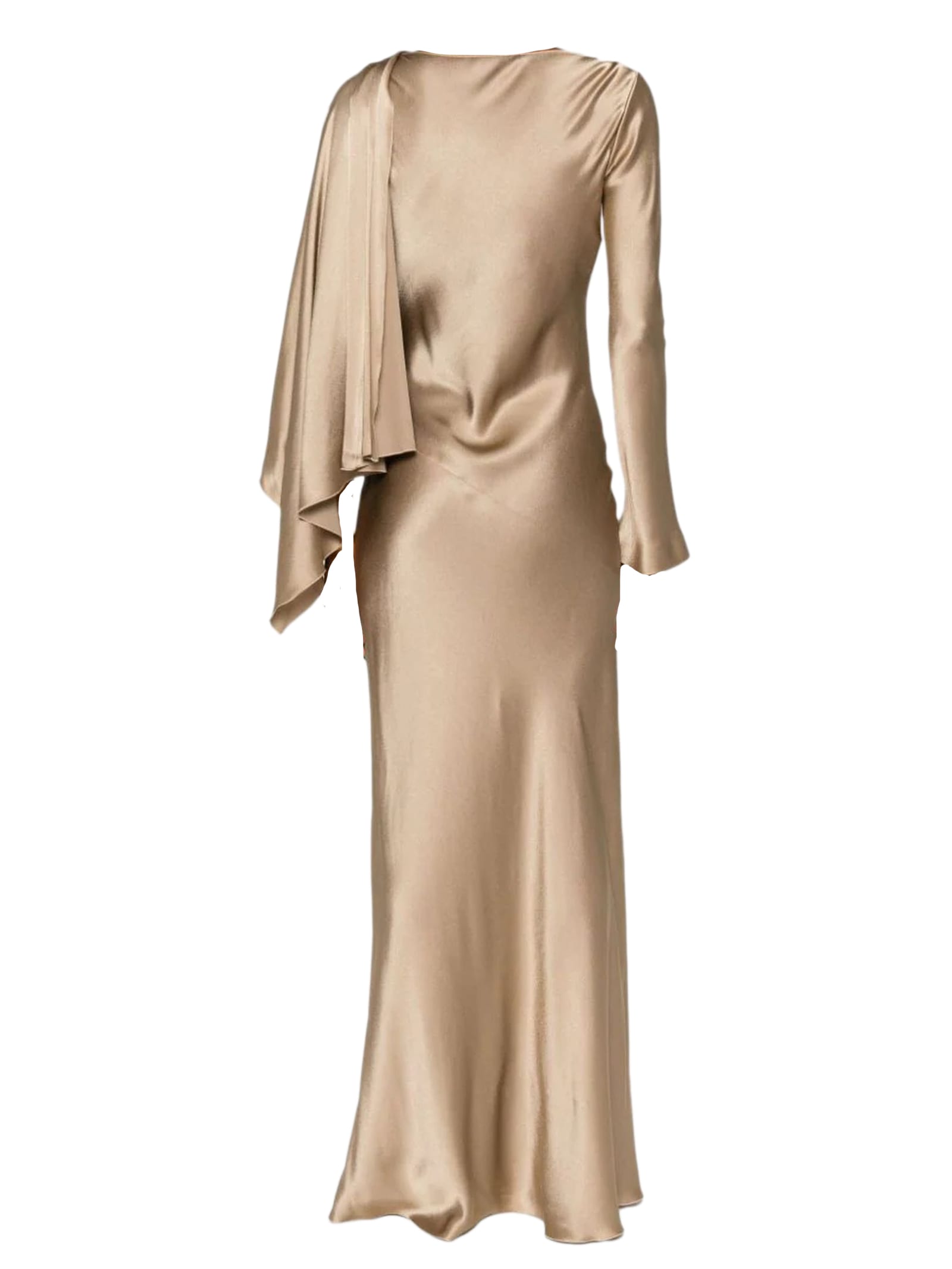 Shop Alberta Ferretti Beige Satin Maxi Dress