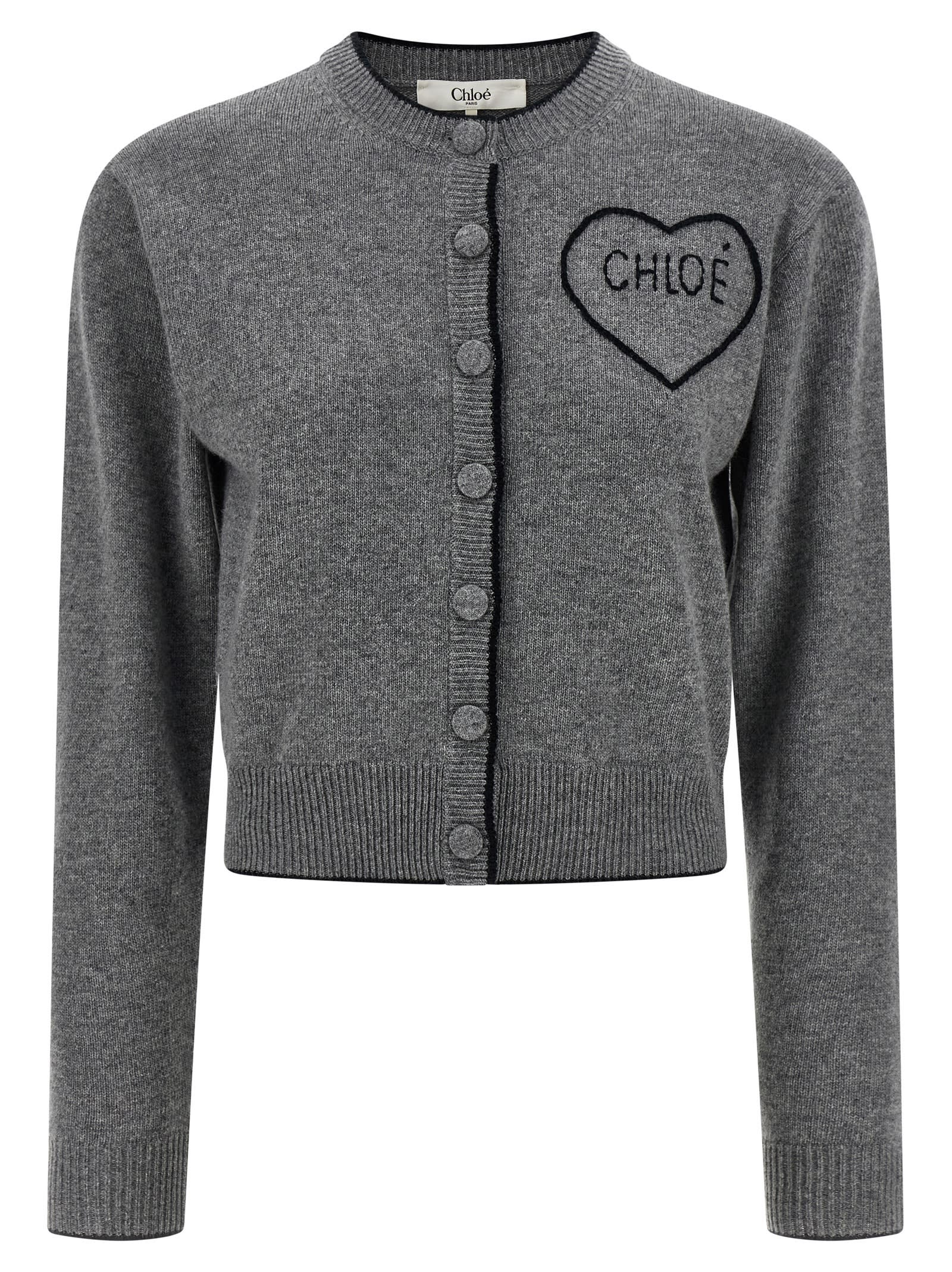 Chloé Embroidery Cardigan In Gray