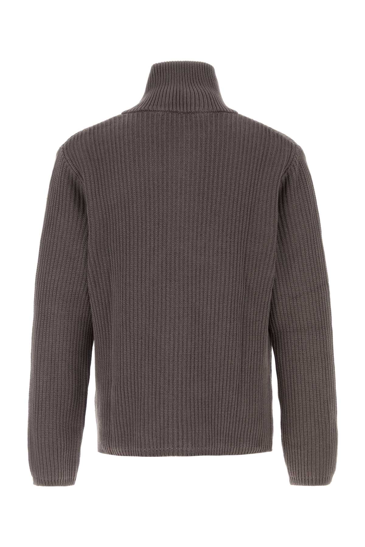 Our Legacy Navigator Polo With High Neck And Textured Ribbed Knit In Wetbarkdrycotton