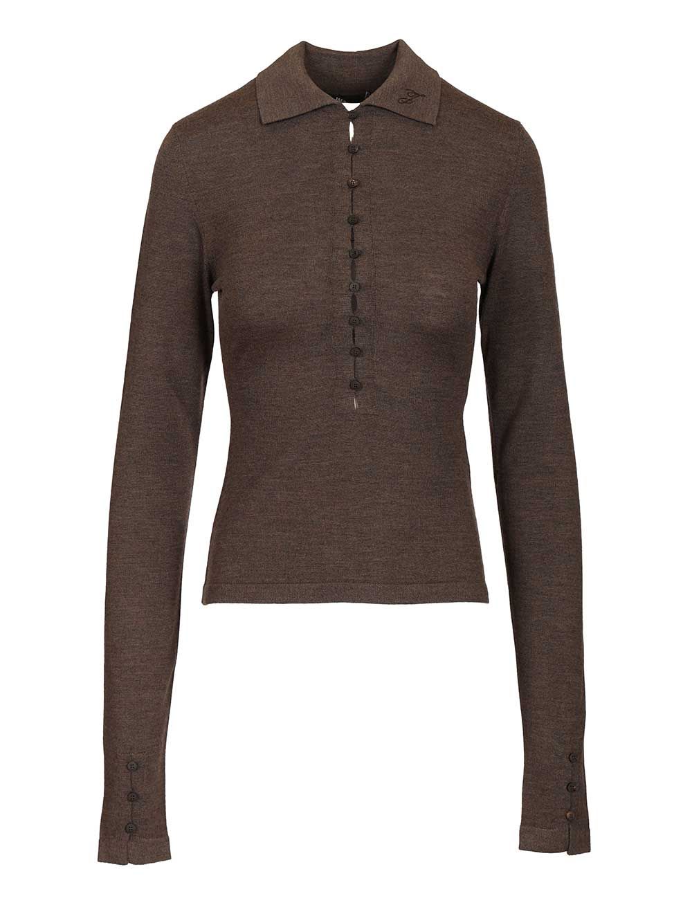 Jacquemus Long-sleeved Merino Wool Polo Shirt Knitwear Brown