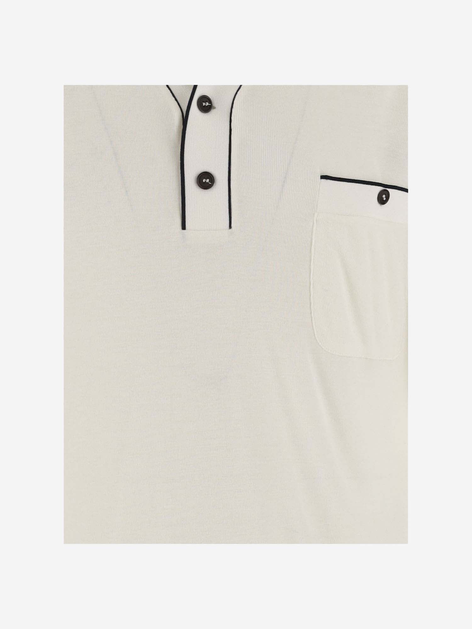 Shop Giorgio Armani Wool And Viscose Blend Polo Shirt In Gesso