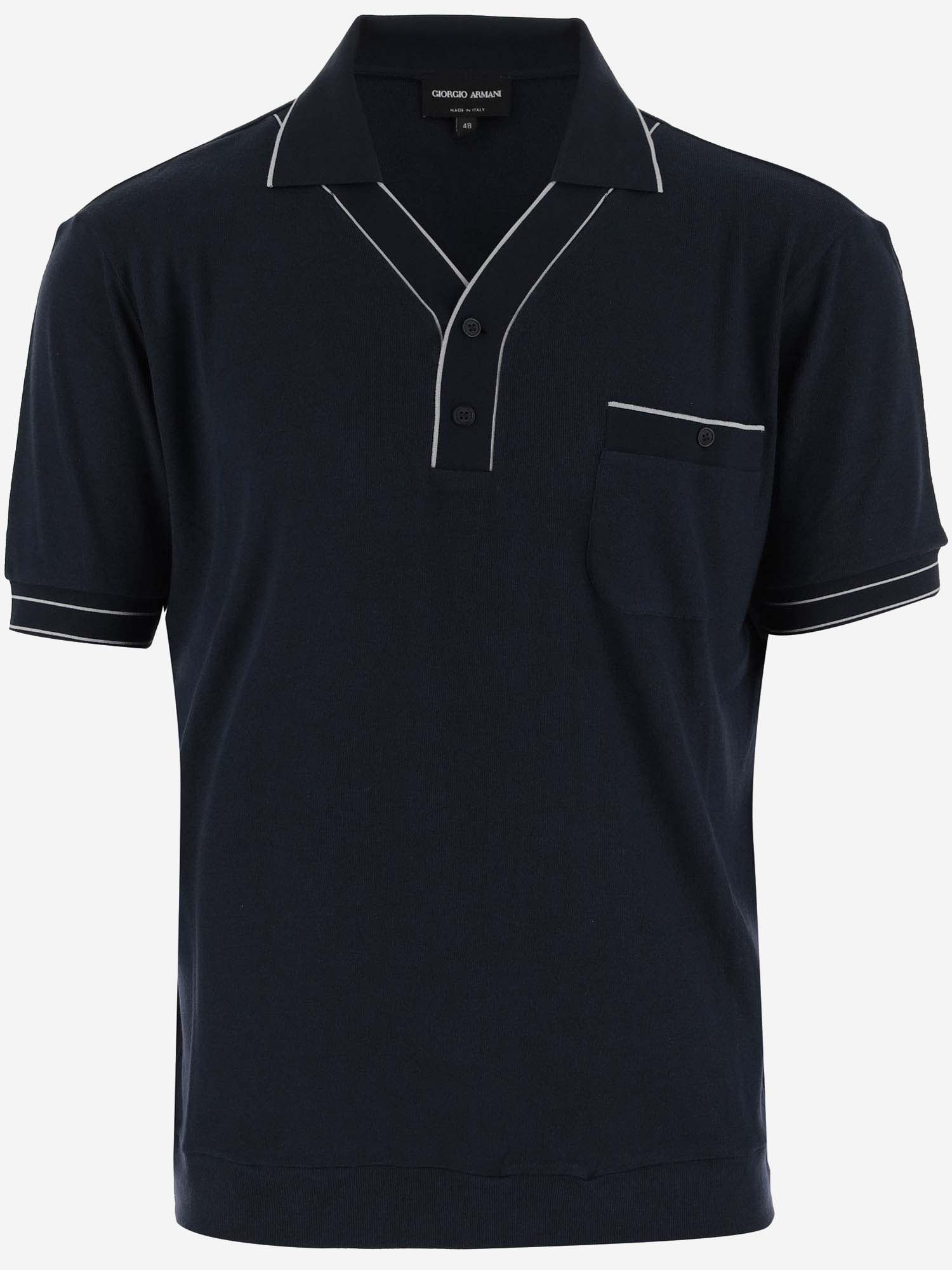 Shop Giorgio Armani Wool And Viscose Blend Polo Shirt In Blue
