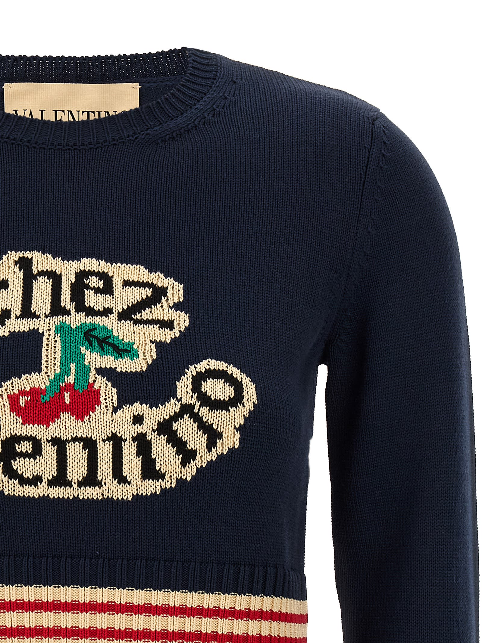 Valentino Cotton Sweater Crew Neck Long Sleeves In Blue