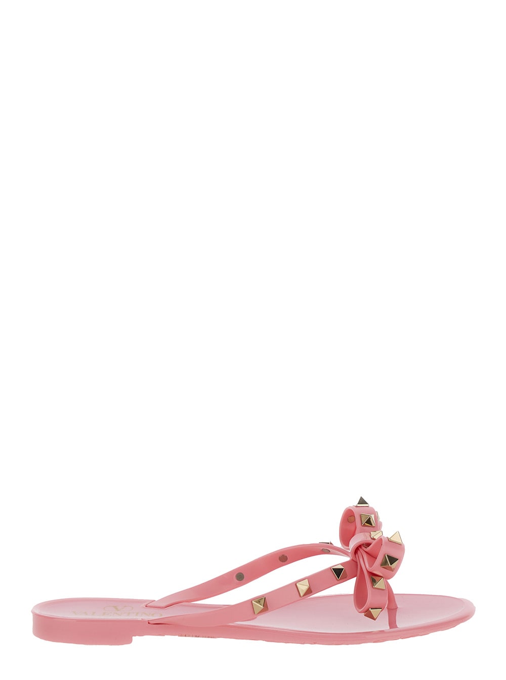 Shop Valentino Pink Thong Sandals With Bow Detail And Studs In Rubber Woman