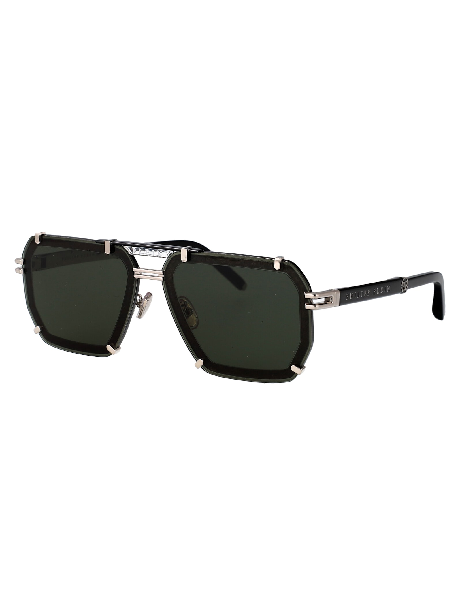 Philipp Plein Plein Legacy Sunglasses In Silver Green