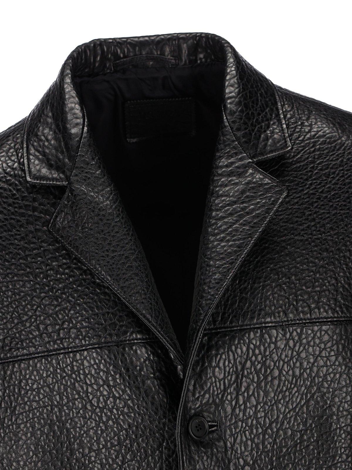 Prada Single-breasted Long-sleeved Leather Jacket In Nero