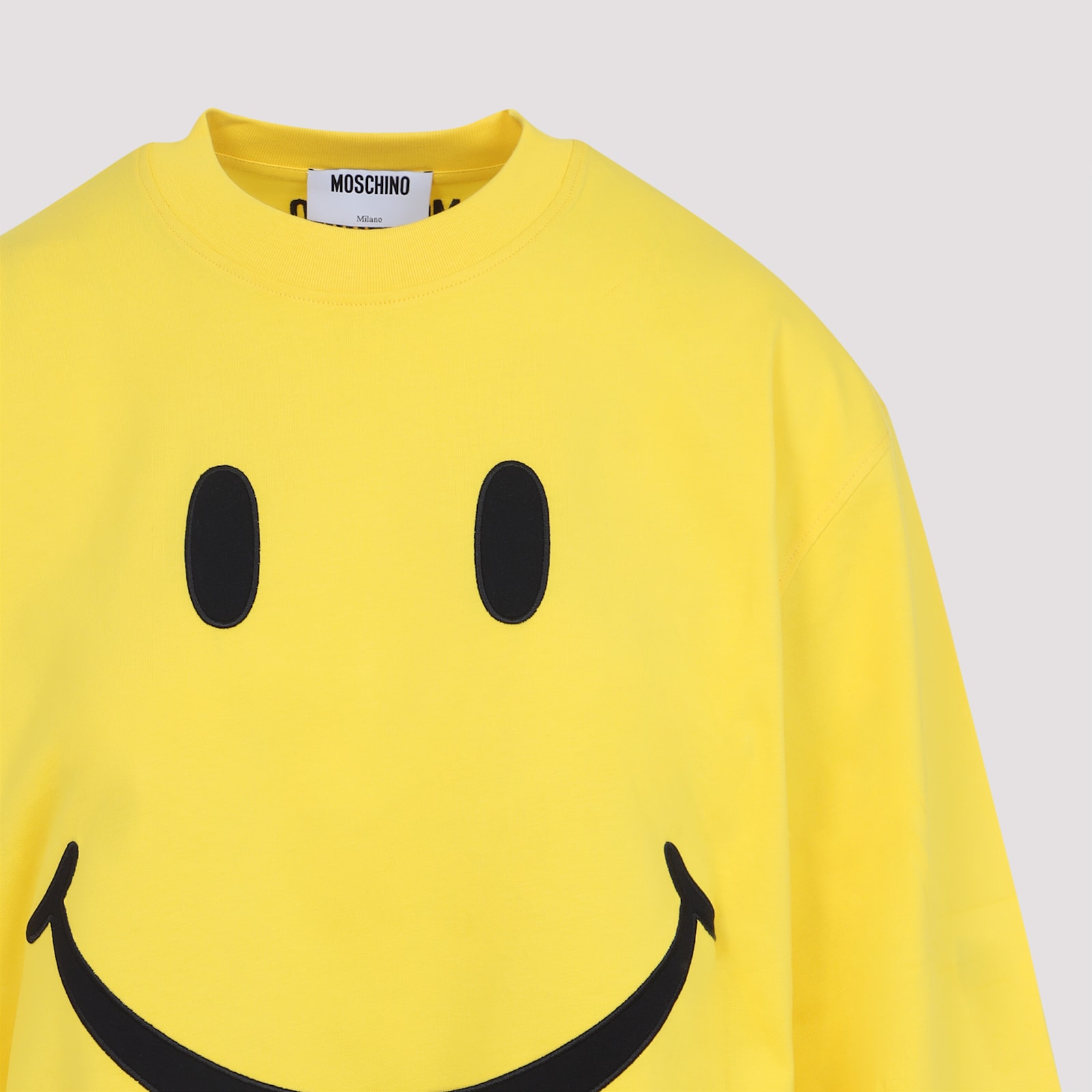 Moschino Crew Neck Smiley Face Print T-shirt In Yellow