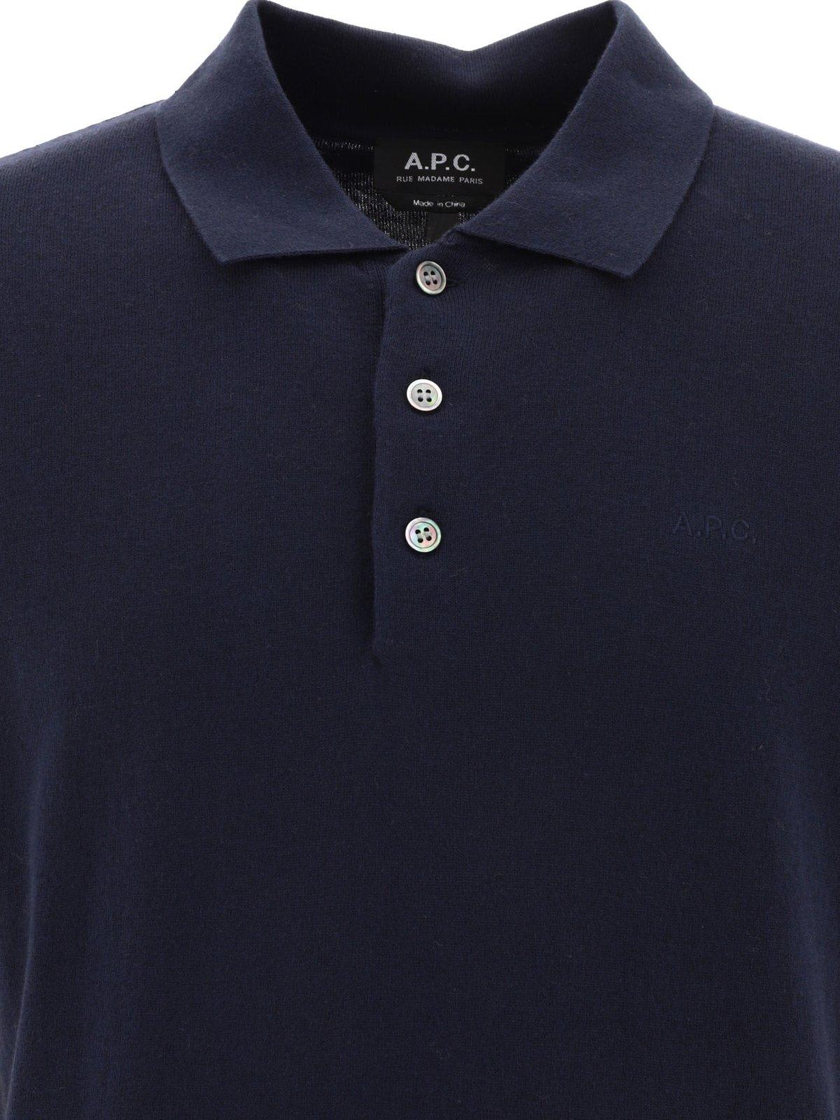 Shop Apc Gregory Logo Embroidered Polo Shirt In Blue