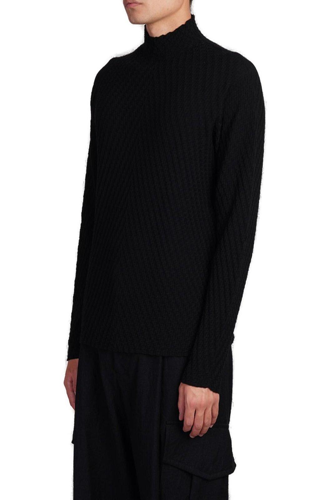 Shop Giorgio Armani Jacquard Mock-neck Jumper In Black