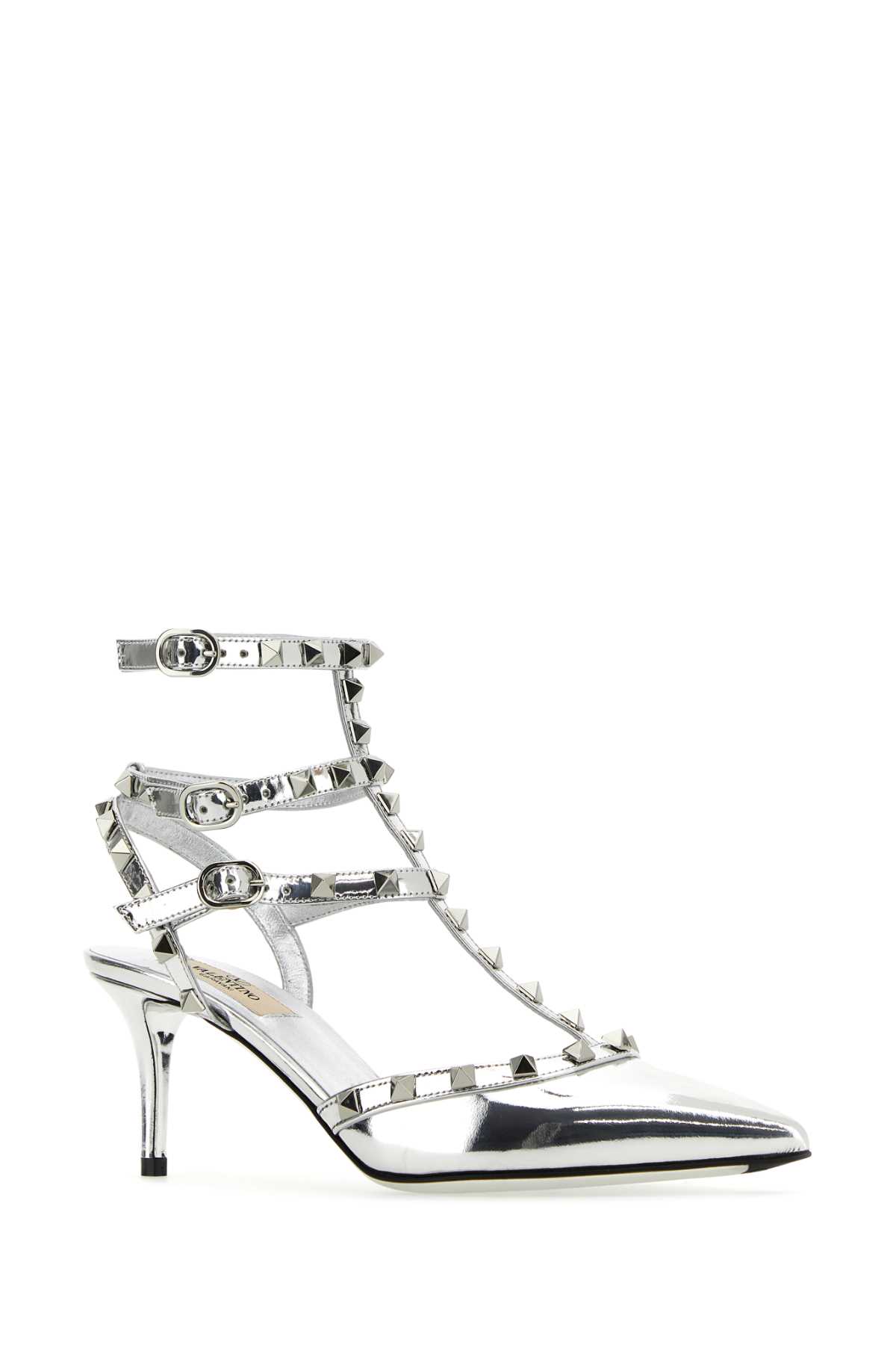 Shop Valentino Silver Leather Rockstud Pumps