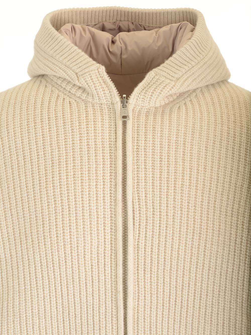 Shop Moncler Reversible Wool Blend Sweatshirt In Beige