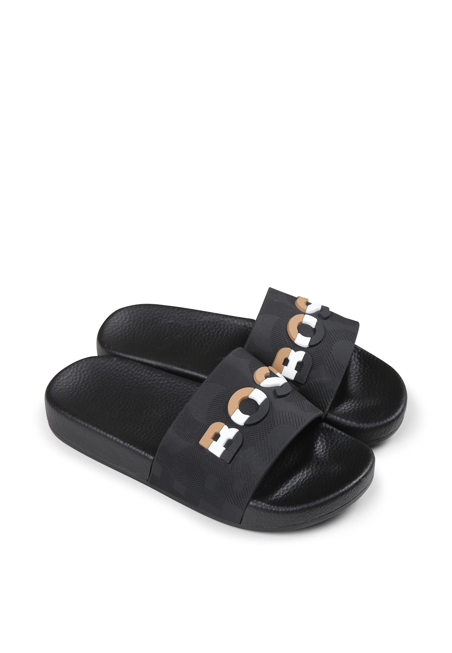Hugo Boss Black Slippers For Boy With Logo In Black