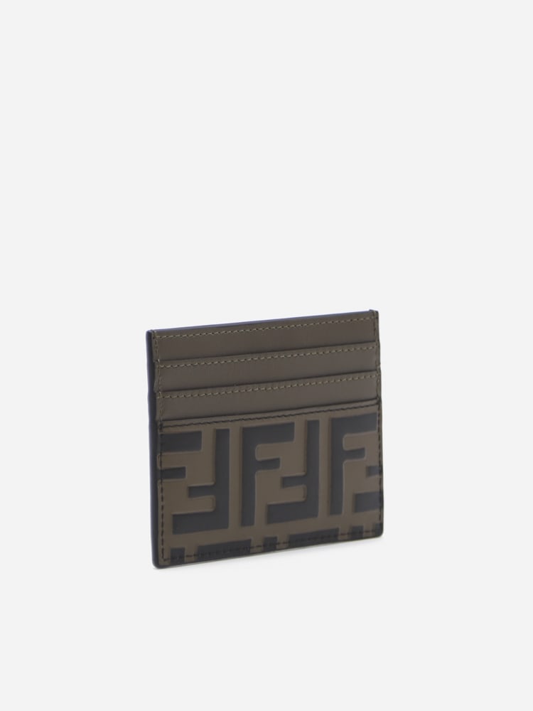 Leather Card Holder With Embossed Ff Motif In Multicolor