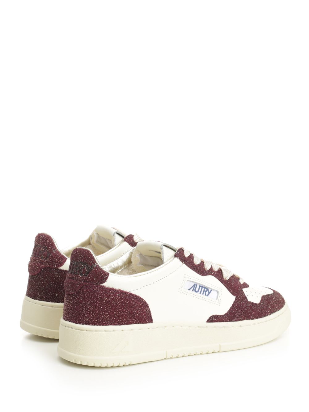 Autry Sneakers Medalist Low In Avory And Burgundy Glittered Leather. In Brown