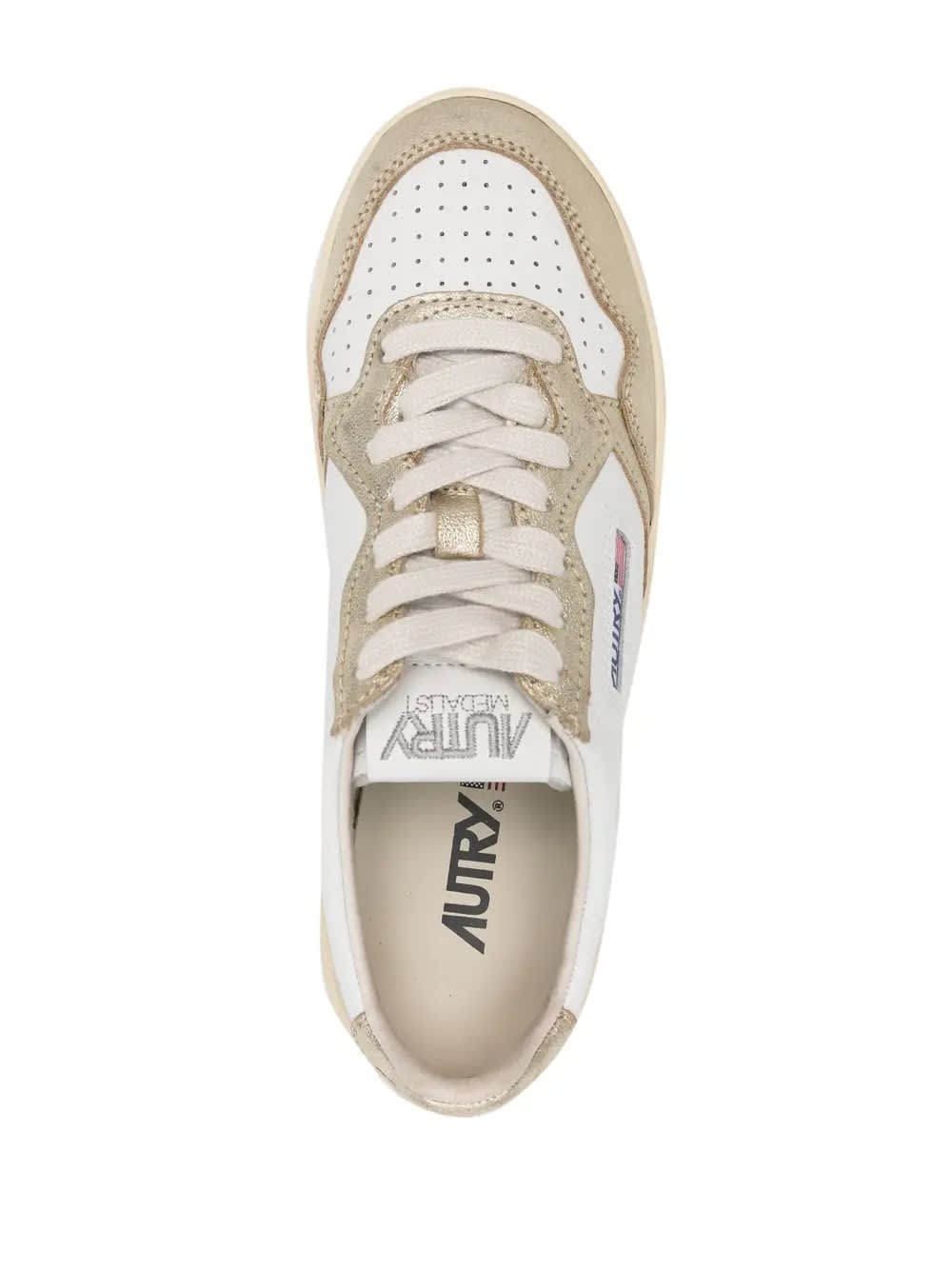 Shop Autry White And Gold Medalist Platform Low Sneakers
