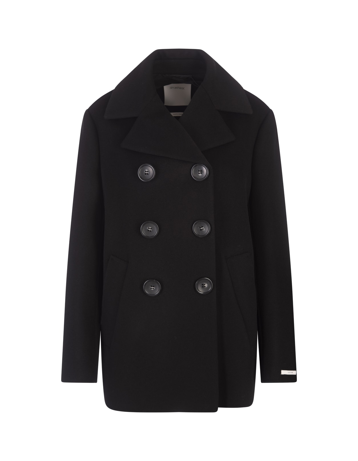 Sportmax Wool Double-breasted Coat With Structured Silhouette In Black