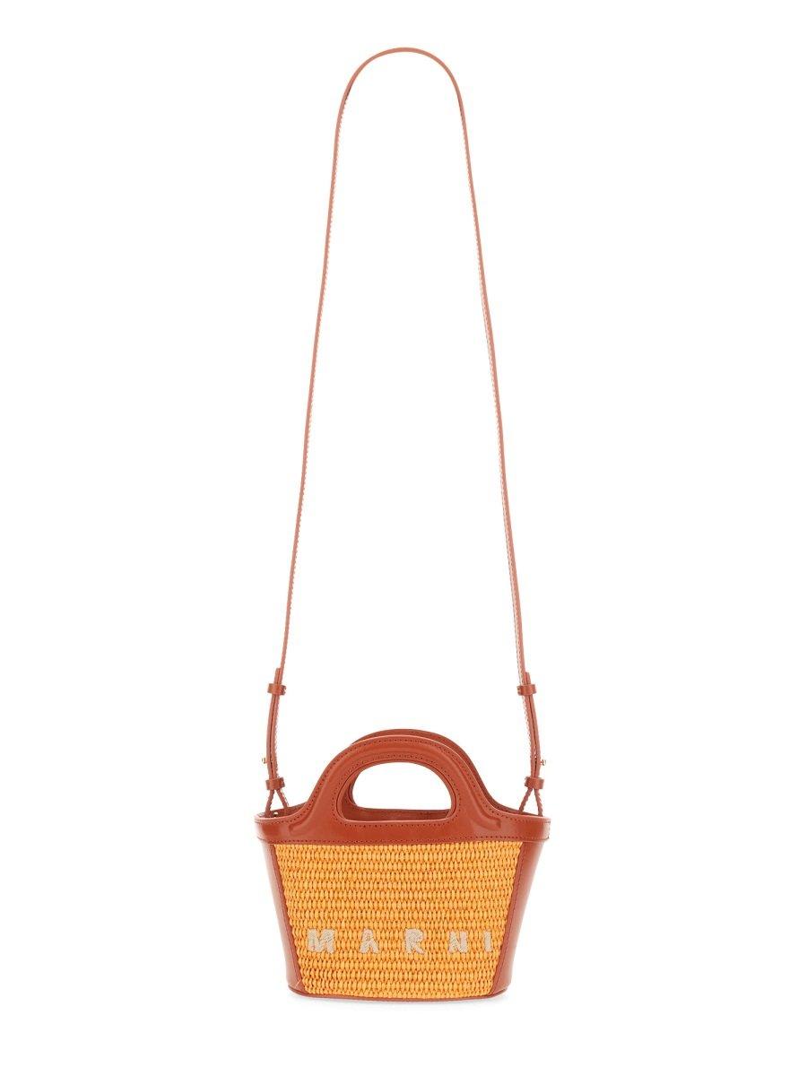 Shop Marni Tropicalia Logo Embroidered Micro Tote Bag In Marrone
