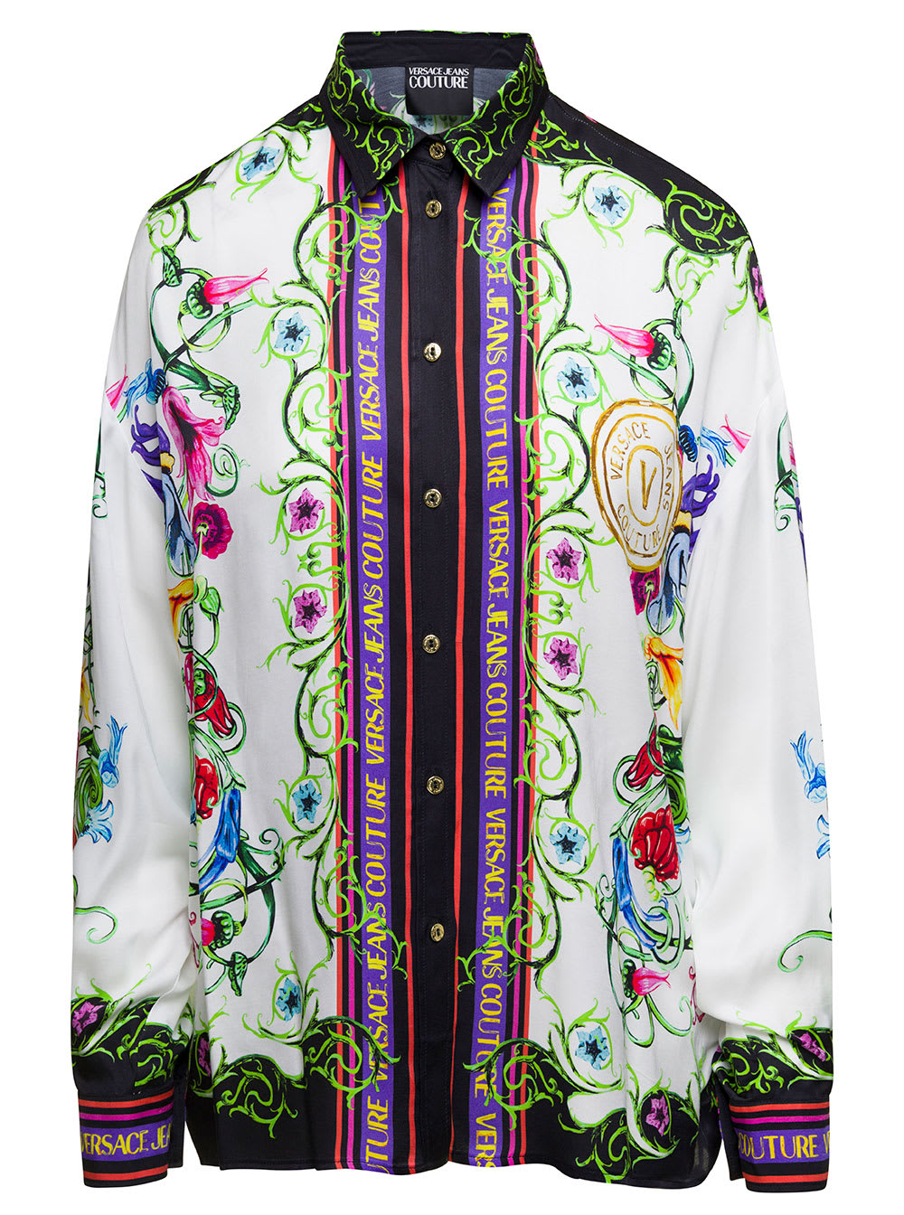 VERSACE JEANS COUTURE COUTURE SHIRT WITH ALL-OVER FLORAL PRINT IN WHITE COTTON WOMAN