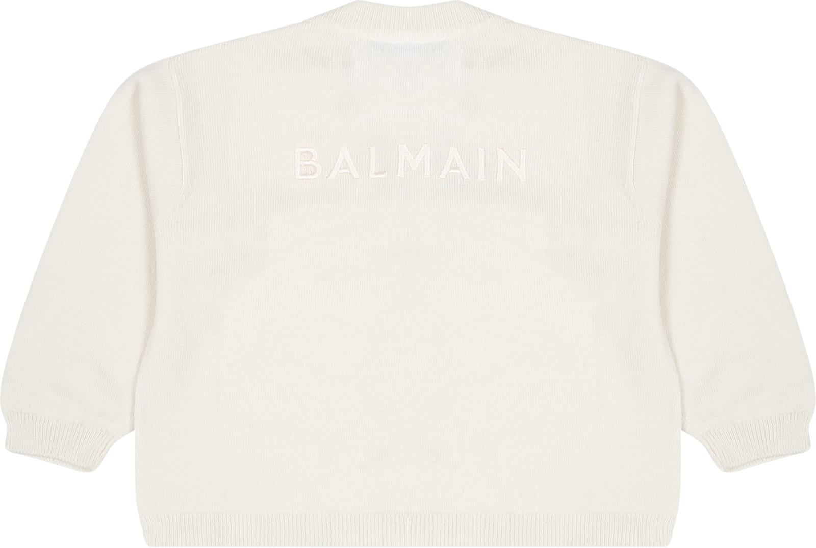 Shop Balmain Ivory Cardigan For Baby Girl With Logo