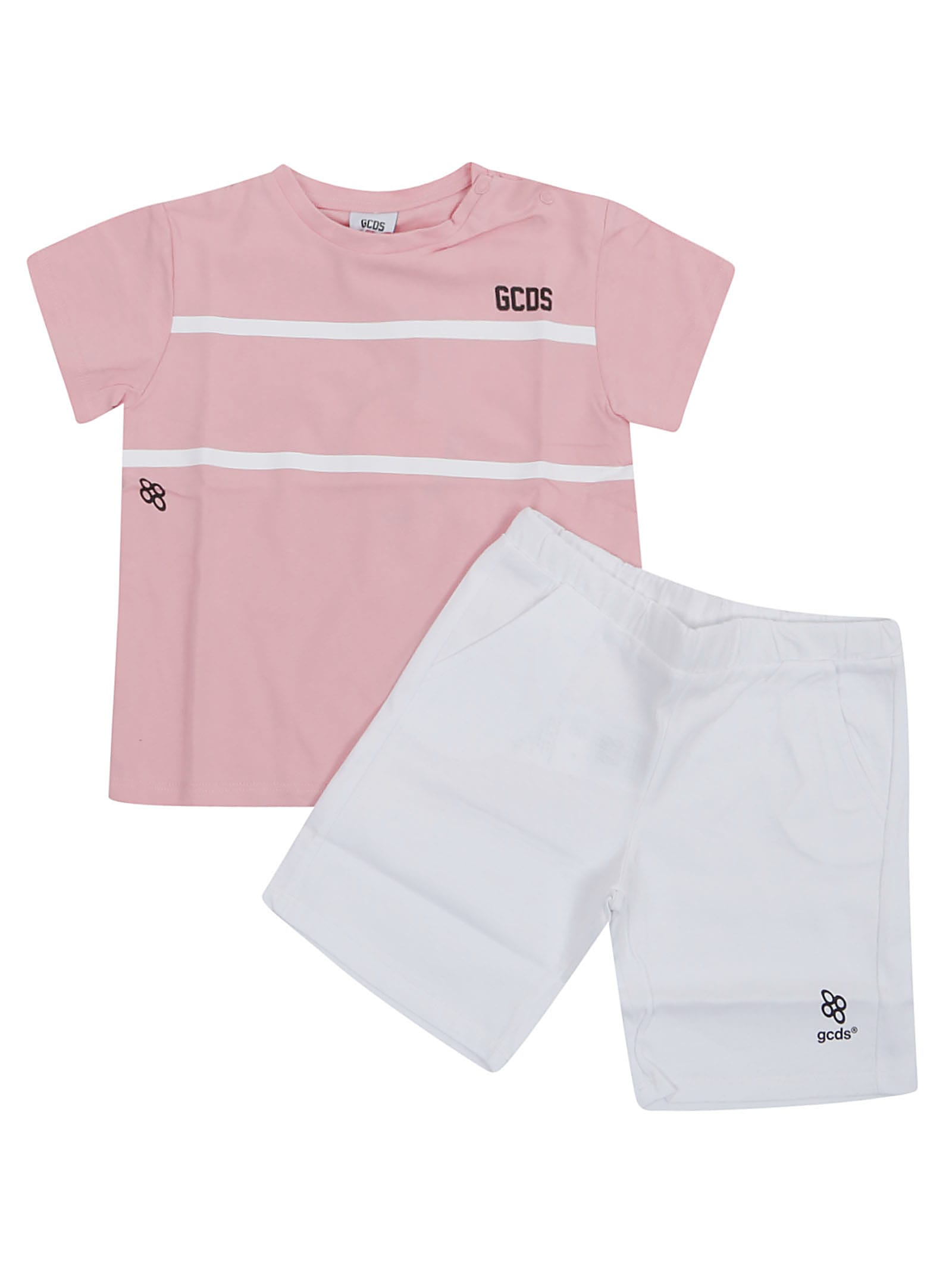 Gcds Mini Babies' T-shirt+shorts In White Quartz Pink