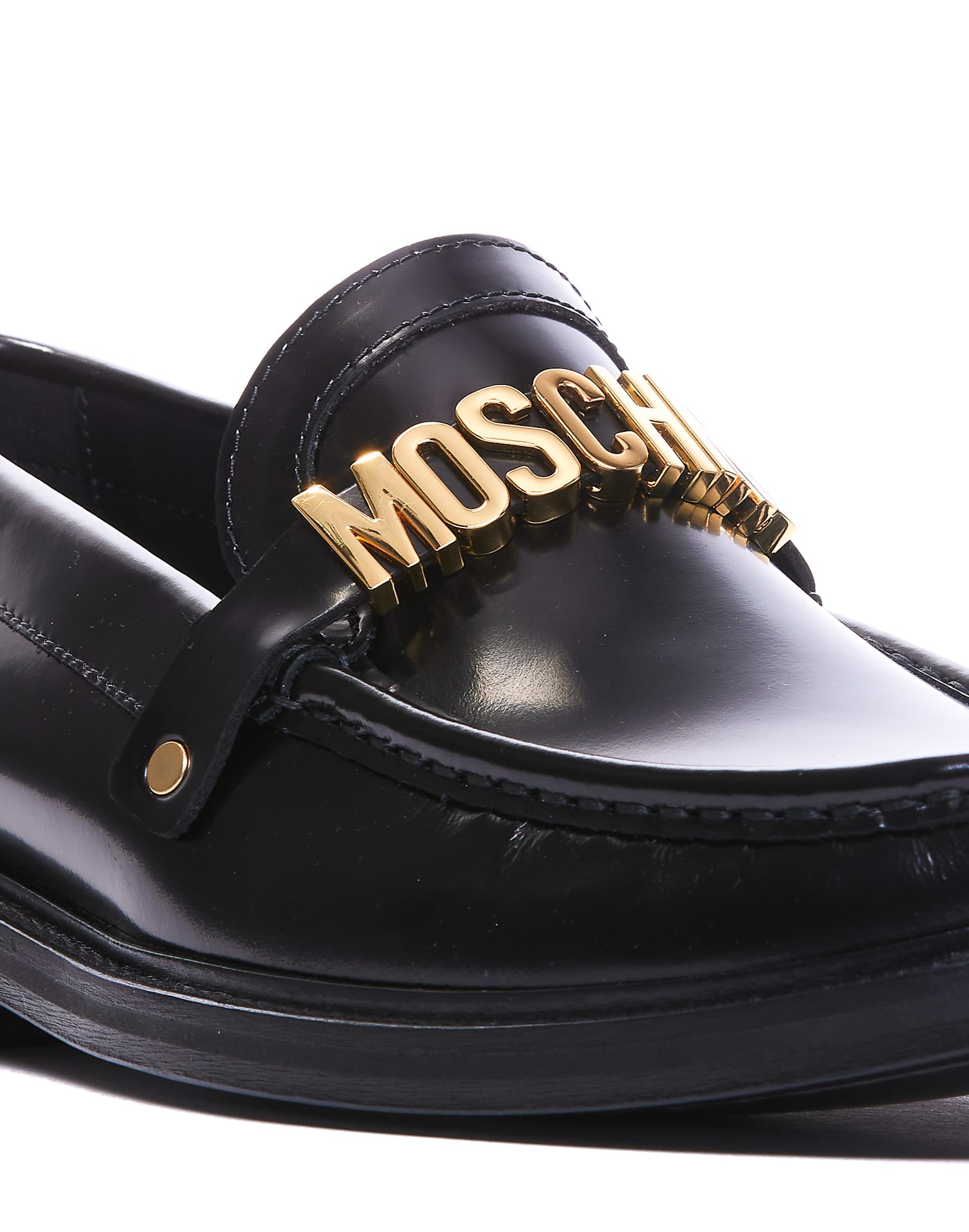 Shop Moschino Lettering Logo Loafers In Black