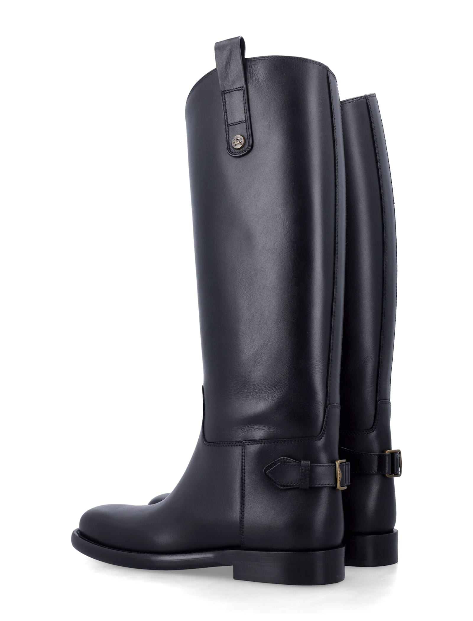 Burberry Leather Cavalier Boots With Buckle Detail In Multi