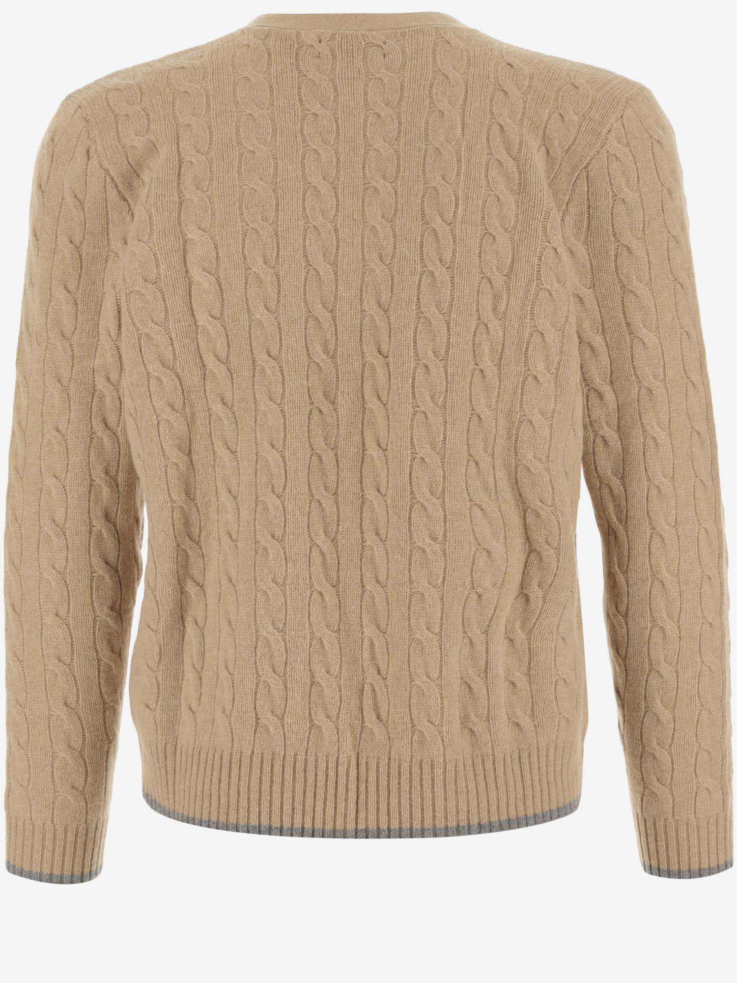 Shop Polo Ralph Lauren Wool And Cashmere Cardigan With Logo In Beige