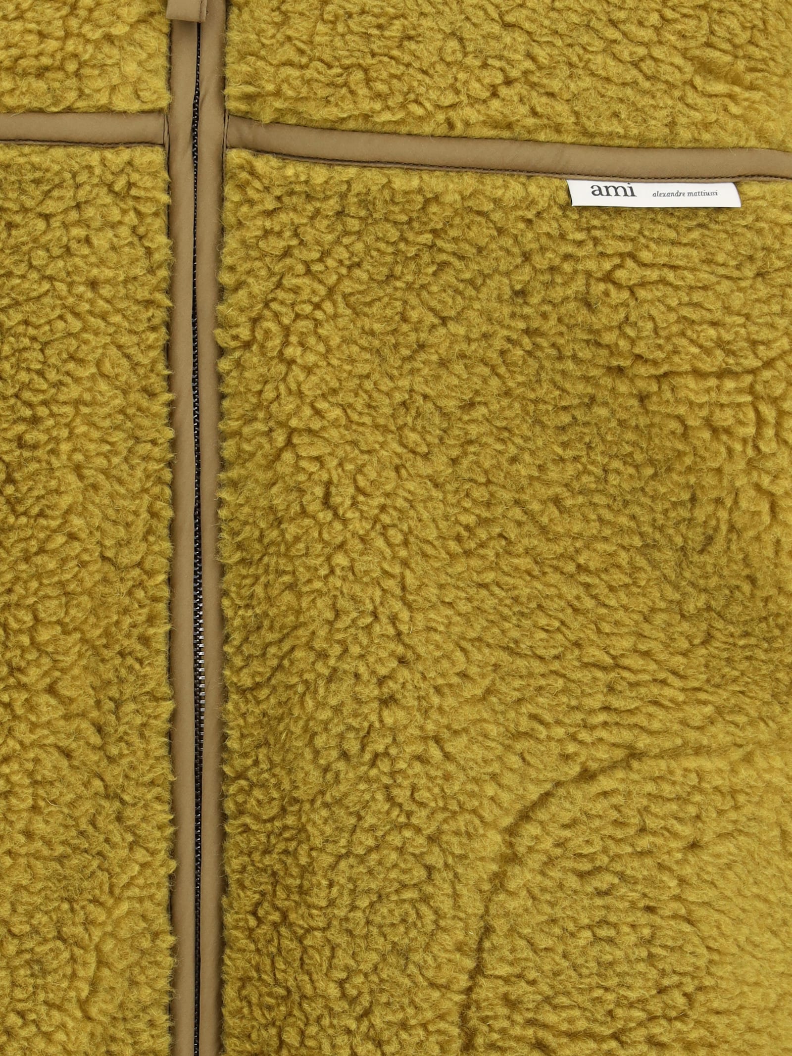 Ami Alexandre Mattiussi Ami Paris Ami Yellow Shearling Jacket With Contrast Collar In Yellow