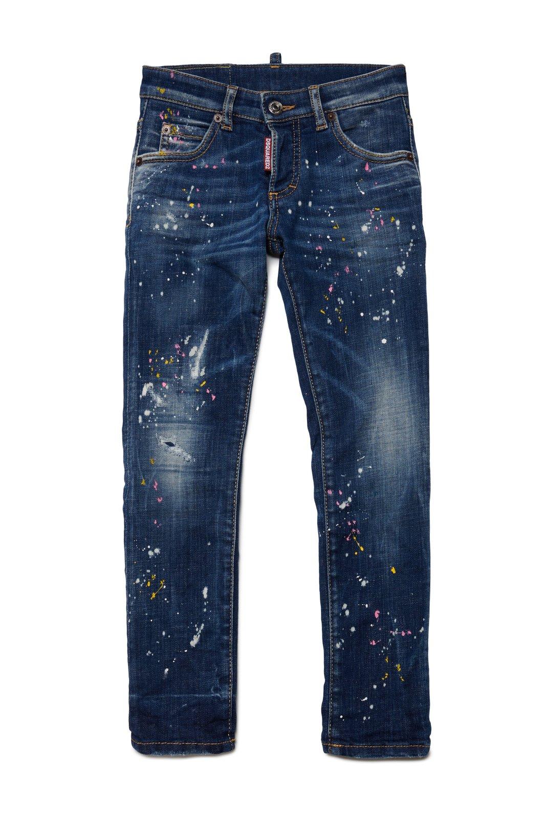 Shop Dsquared2 Clement Paint-splatter Distressed Jeans In Blue