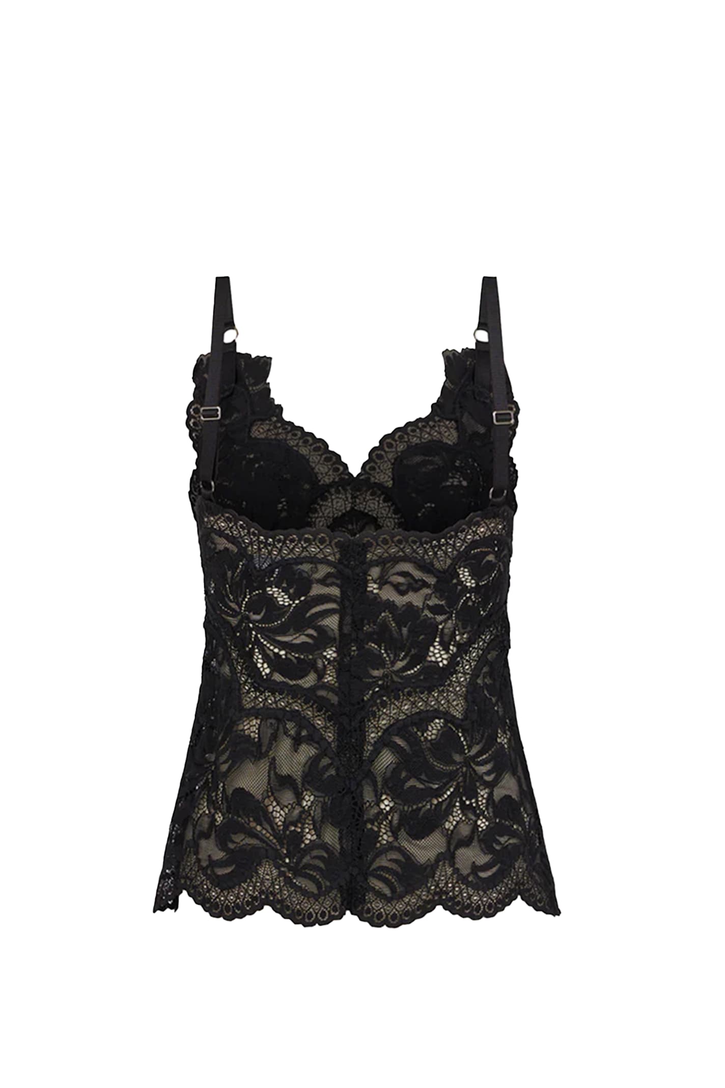 Rabanne Intricate Lace Top With Adjustable Spaghetti Straps In Black