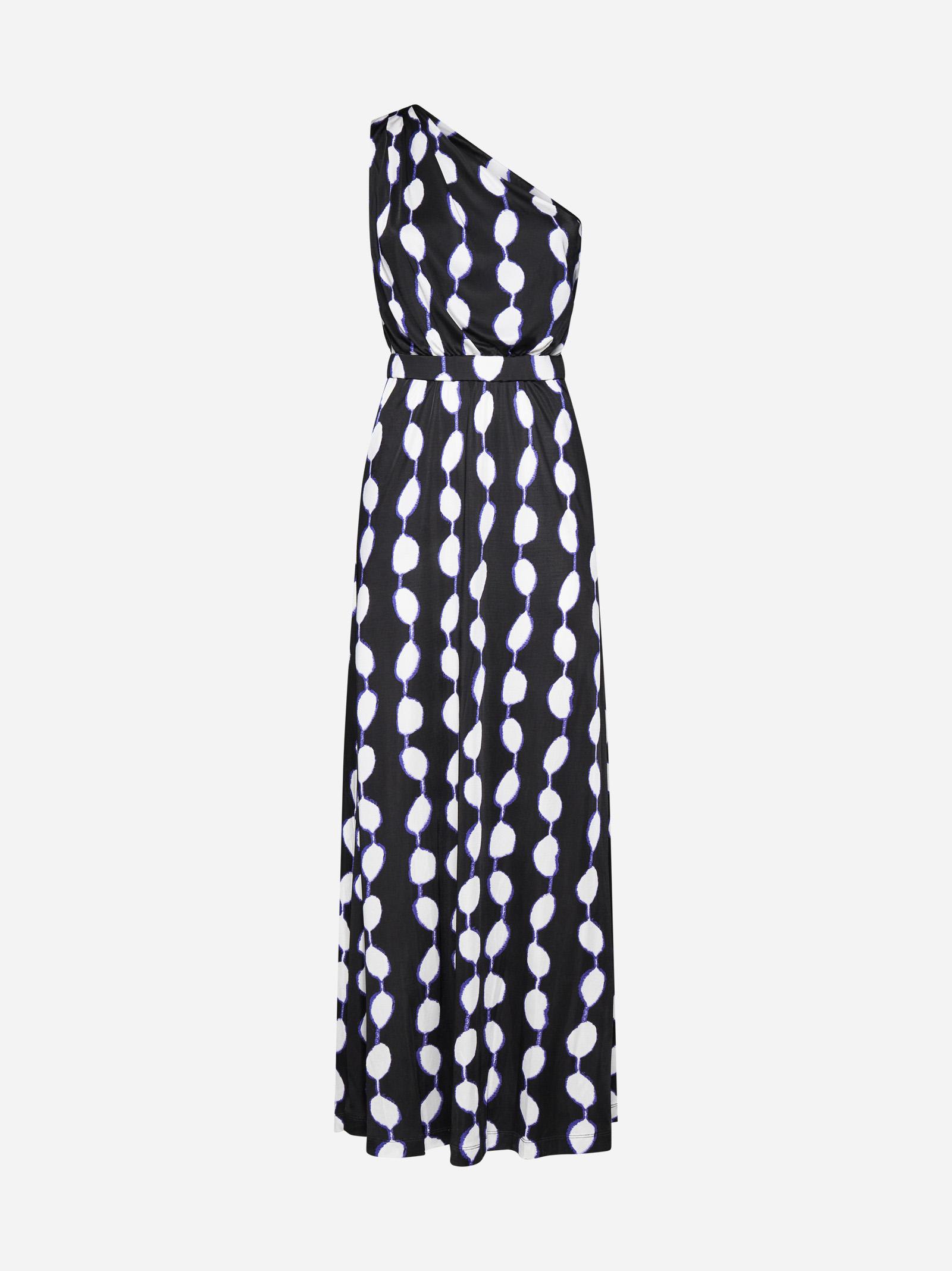Shop Diane Von Furstenberg Kiera Print Viscose One-shoulder Dress In Black