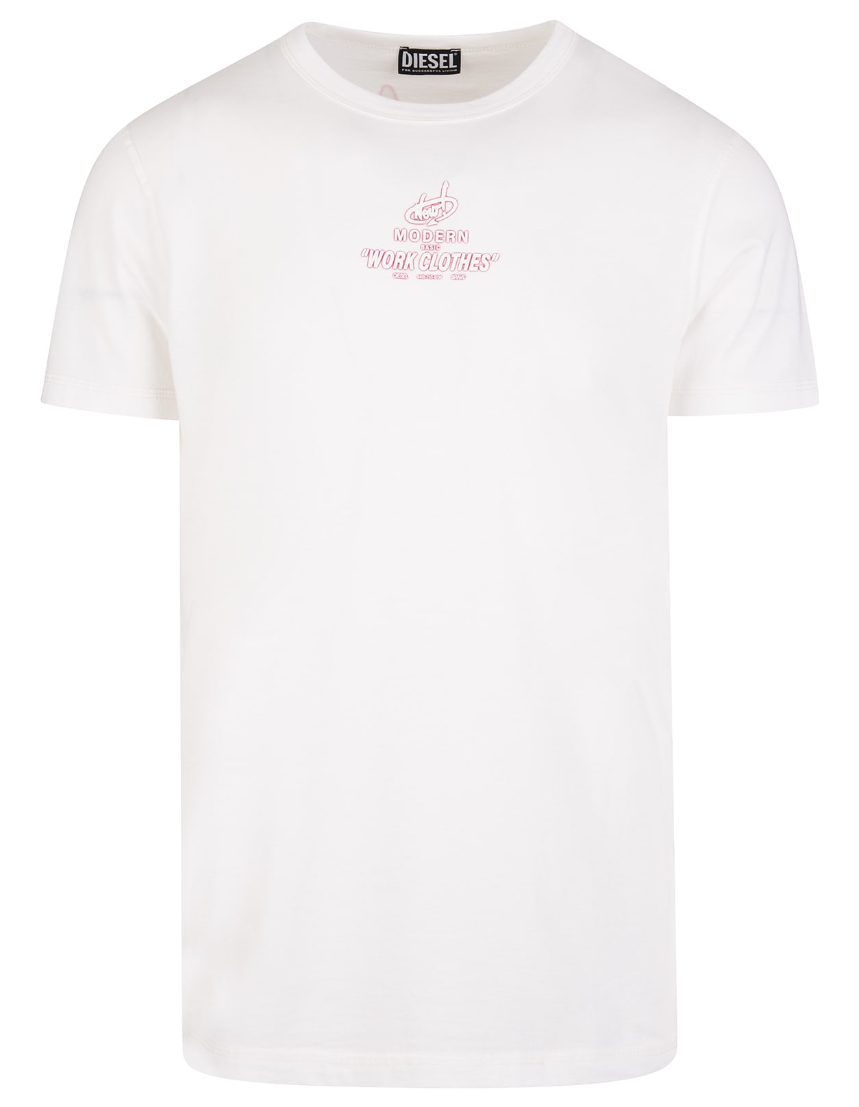 Diesel Man White Slim Fit T-shirt With Printed Logo