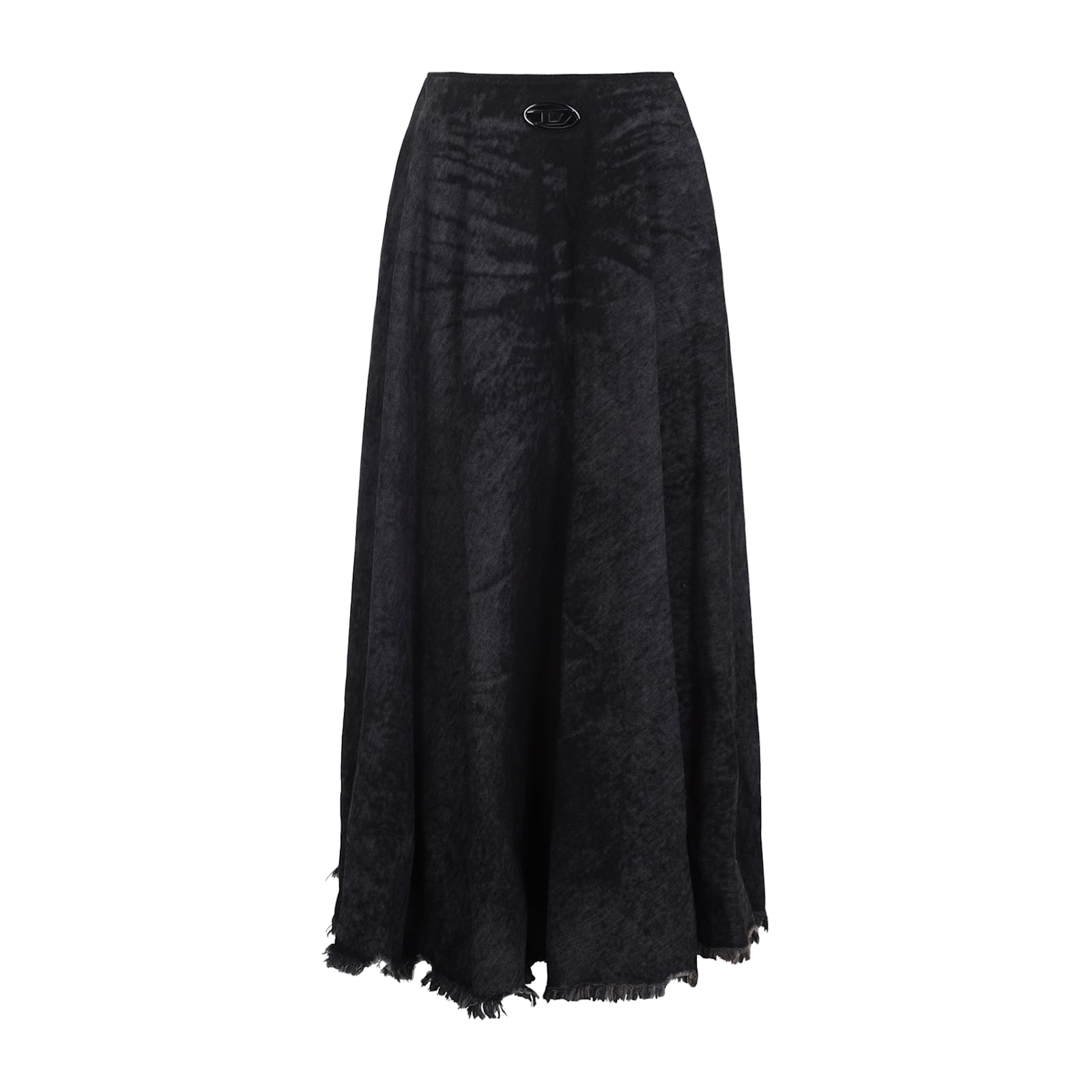 Diesel Grey Skirt With Oval D Logo Plaque And Frayed Edges In Cotton Blend Woman In Black