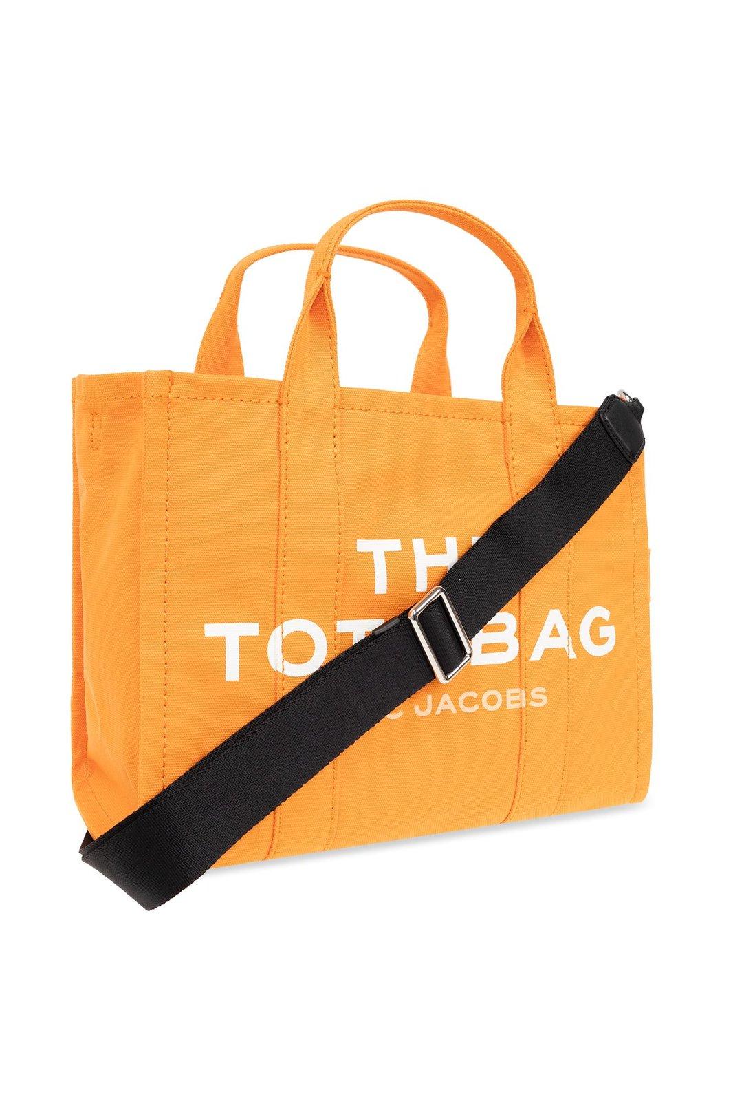Shop Marc Jacobs Logo Printed Zipped Medium Tote Bag In Tangerine