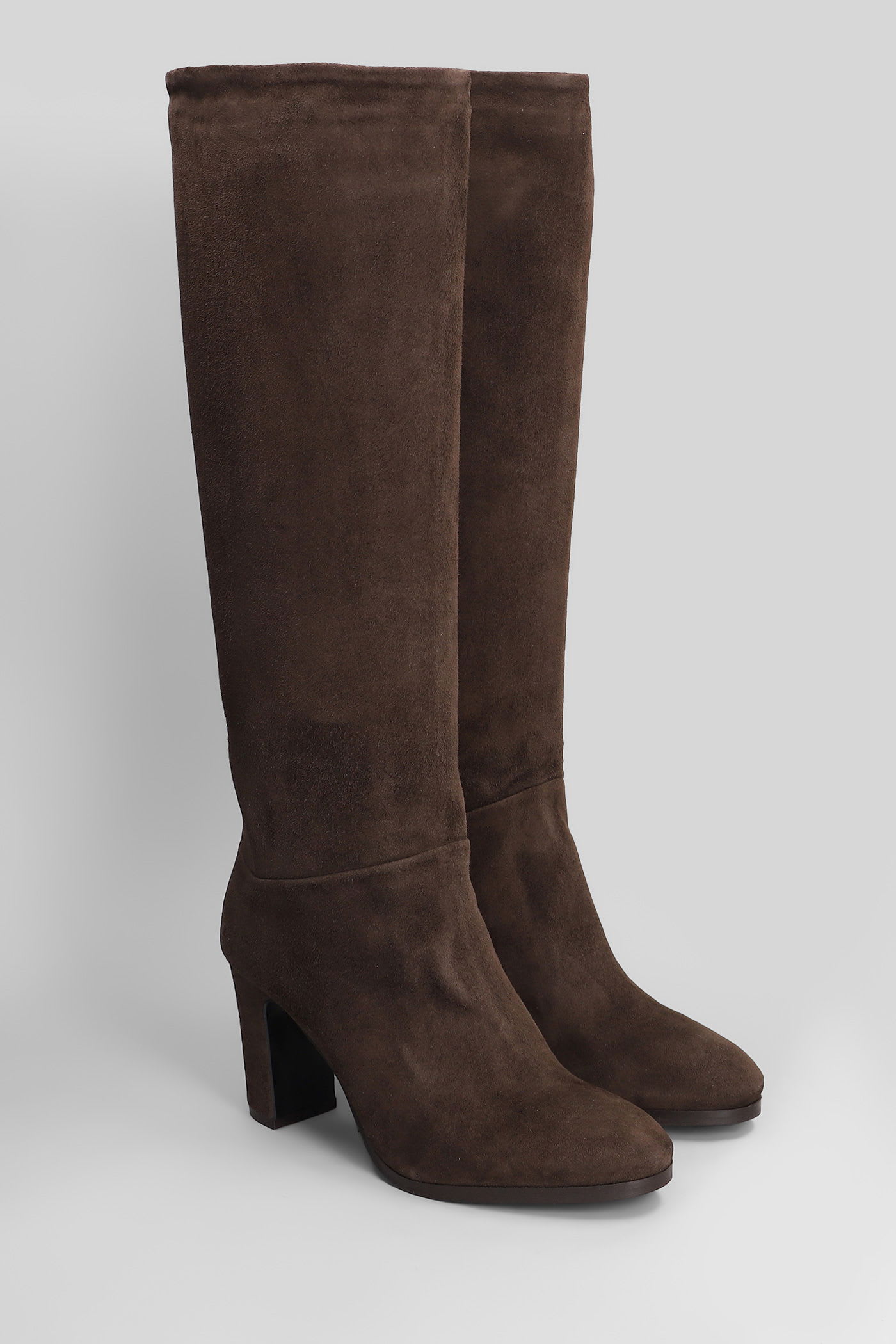 Julie Dee High Heels Boots In Dark Brown Suede In Brown