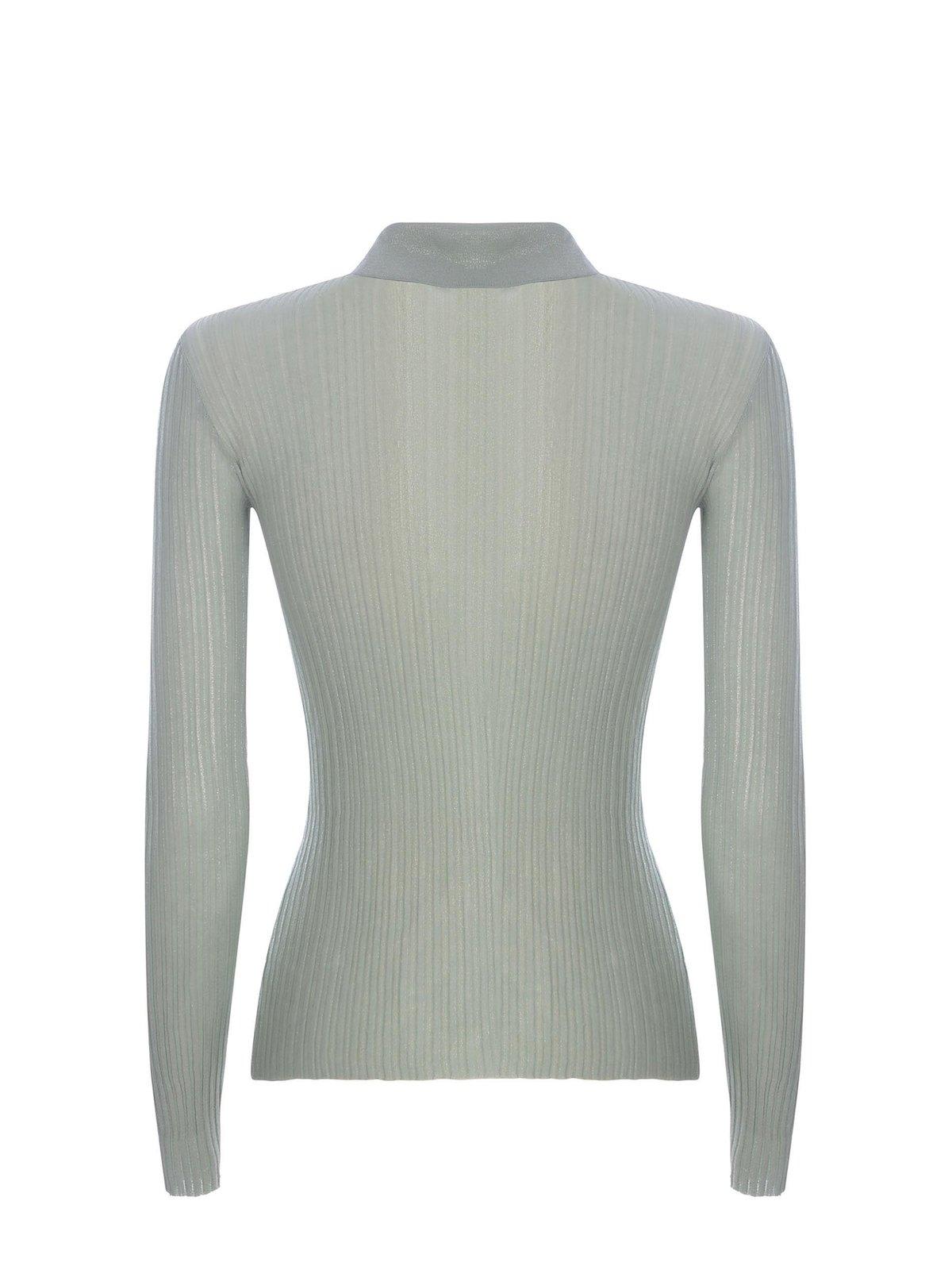 Shop Pinko Buttoned Rib-knit Sweater In Verde/argento