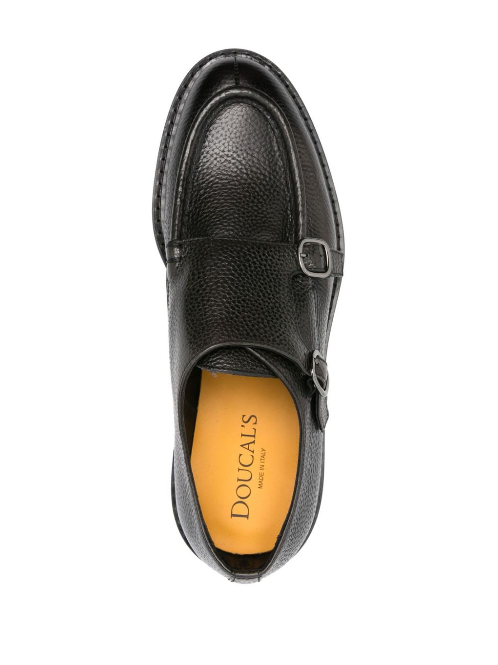 Shop Doucal's Black Calf Leather Monk Shoes